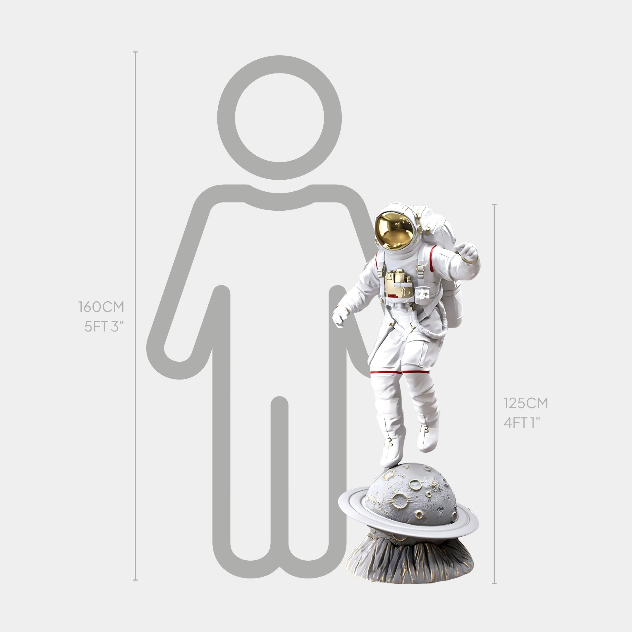 White Space Astronaut Ringed Moon Explorer Sculpture - 125cm
