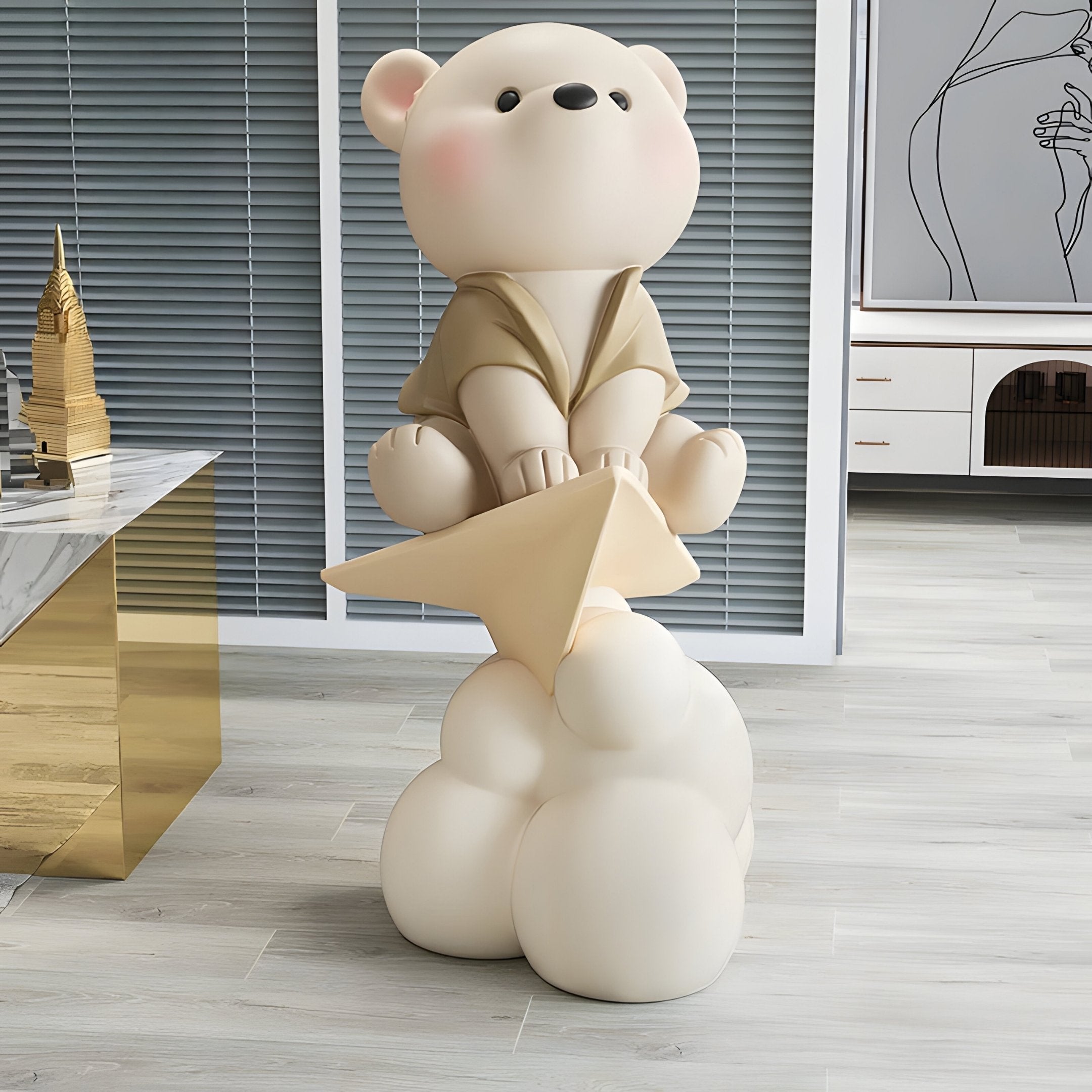 Warm Beige Cloudsit Glider Bear Sculpture - 150cm