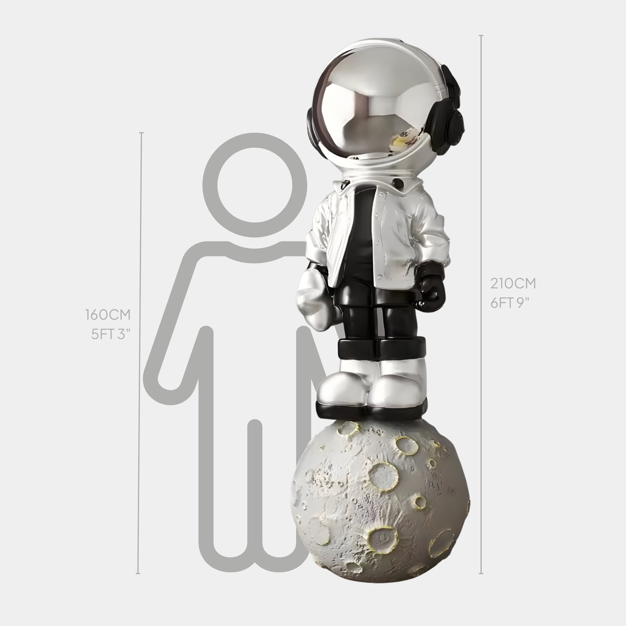 Lunar Silver Astronaut Beats On Moon Sculpture - 210cm