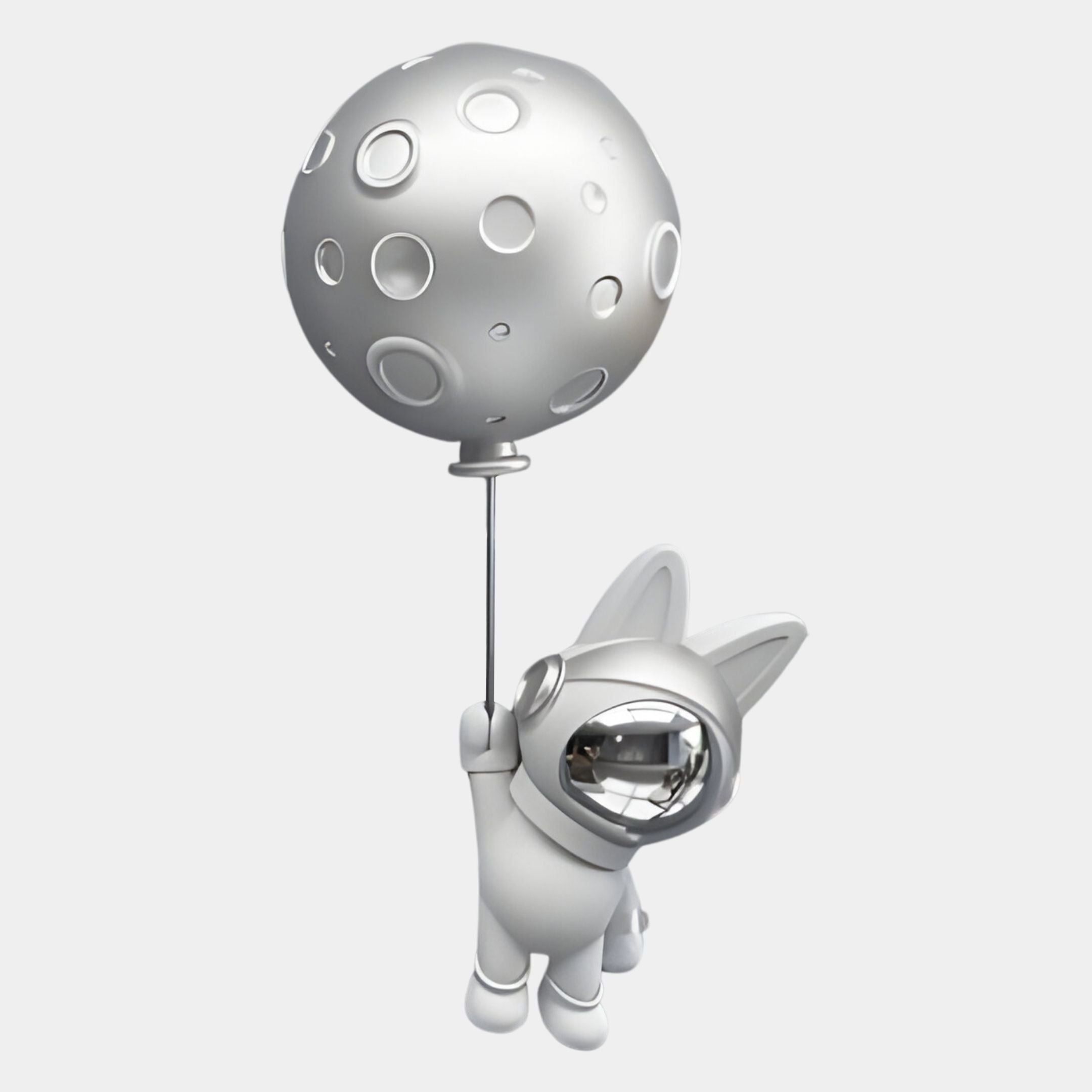 The Chrome Astronaut Bunny Balloon 3D Wall Art (58cm) by Giant Sculptures features a cute bunny in a shiny helmet hanging from a moon balloon, adding playful, space-inspired charm to any room.