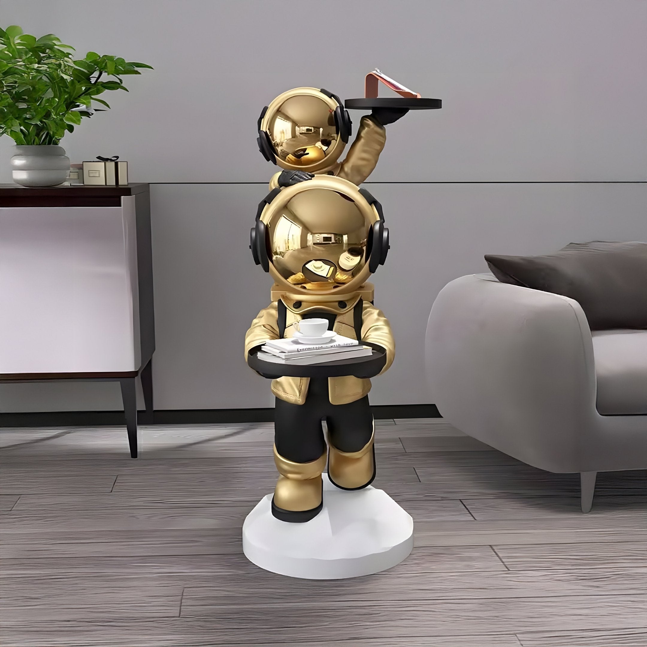 Celestial Gold Astronaut Duo Server Sculpture - 78cm