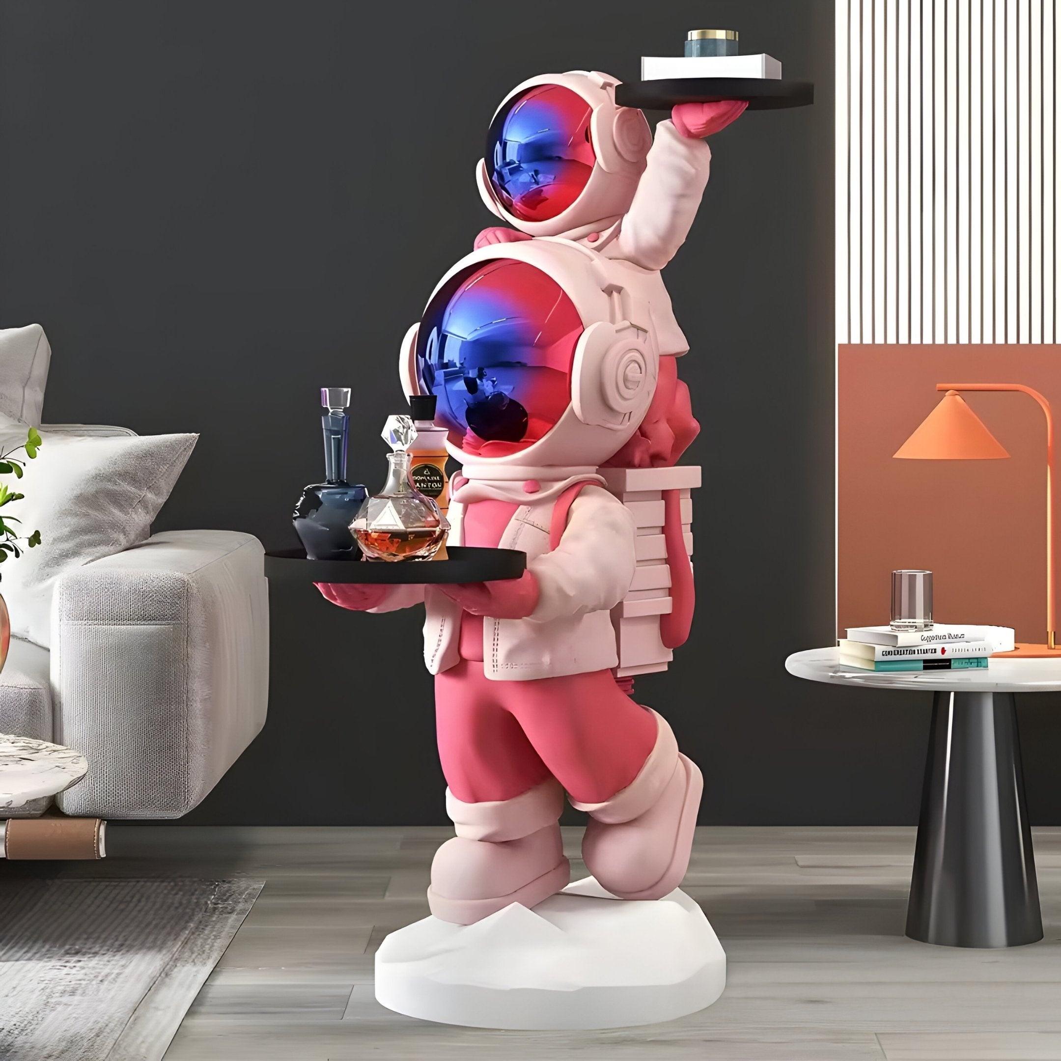 Stellar Pink Astronaut Duo Server Sculpture - 78cm