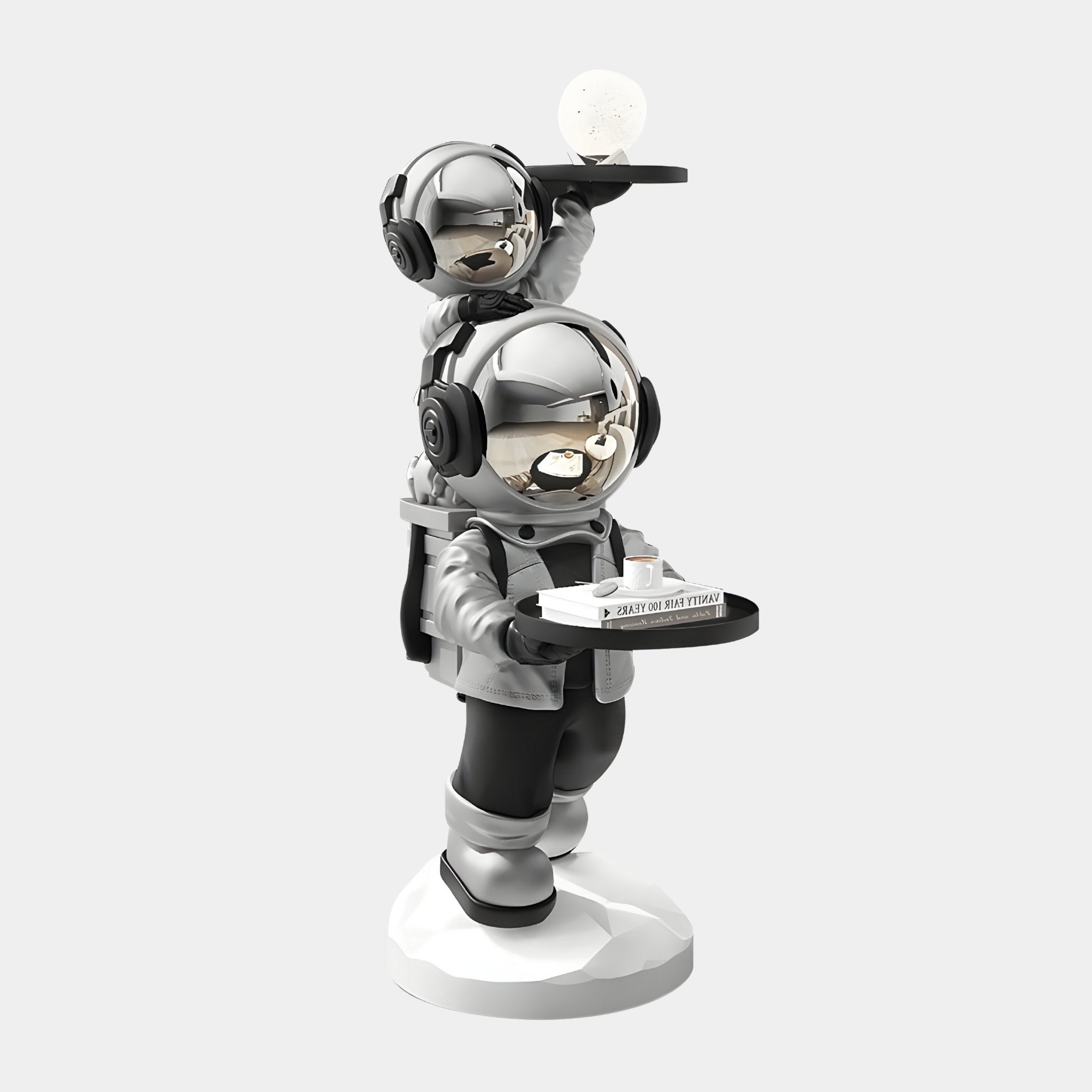 Lunar Silver Astronaut Duo Server Sculpture - 78cm