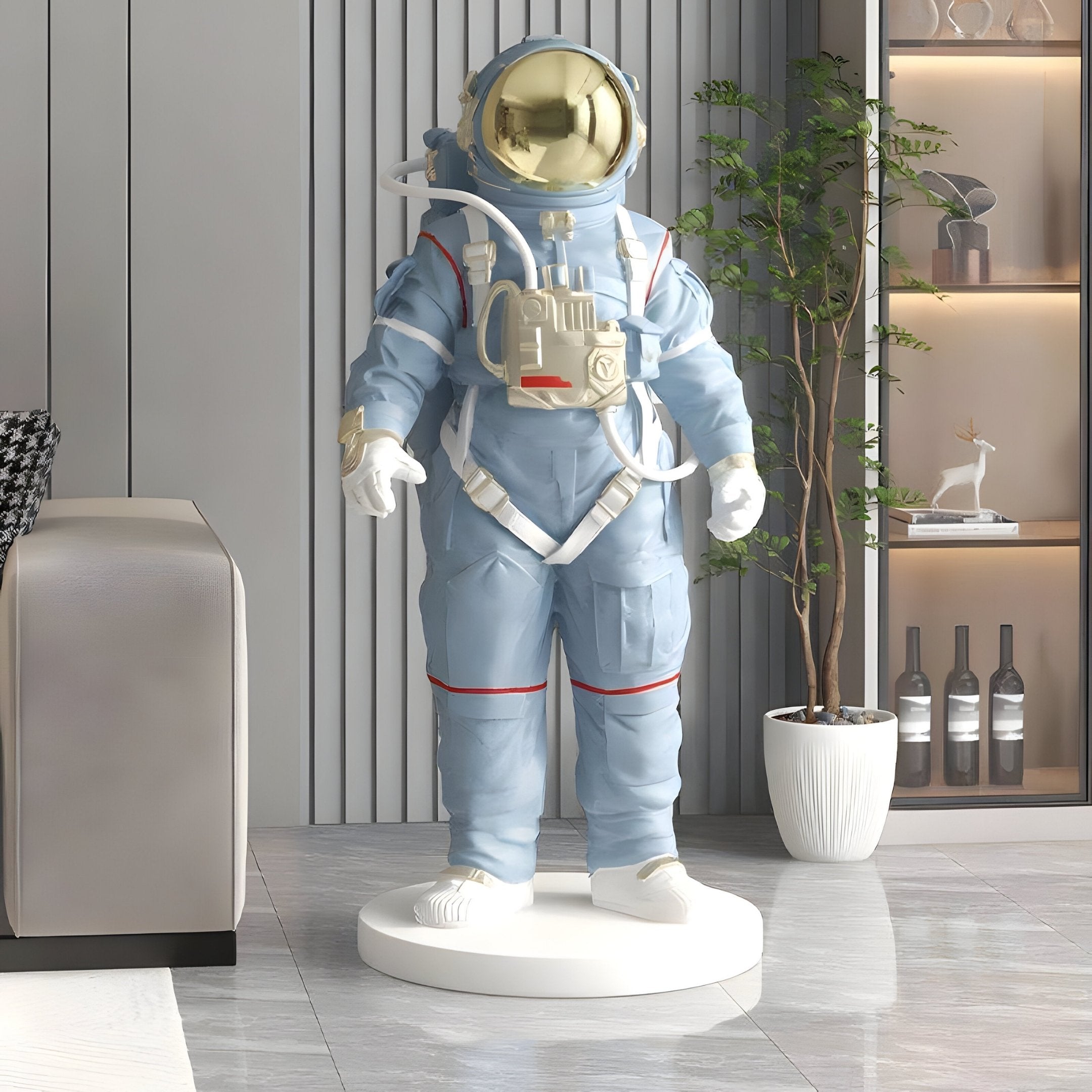 Celestial Blue Space Astronaut Standing Sculpture - 88cm