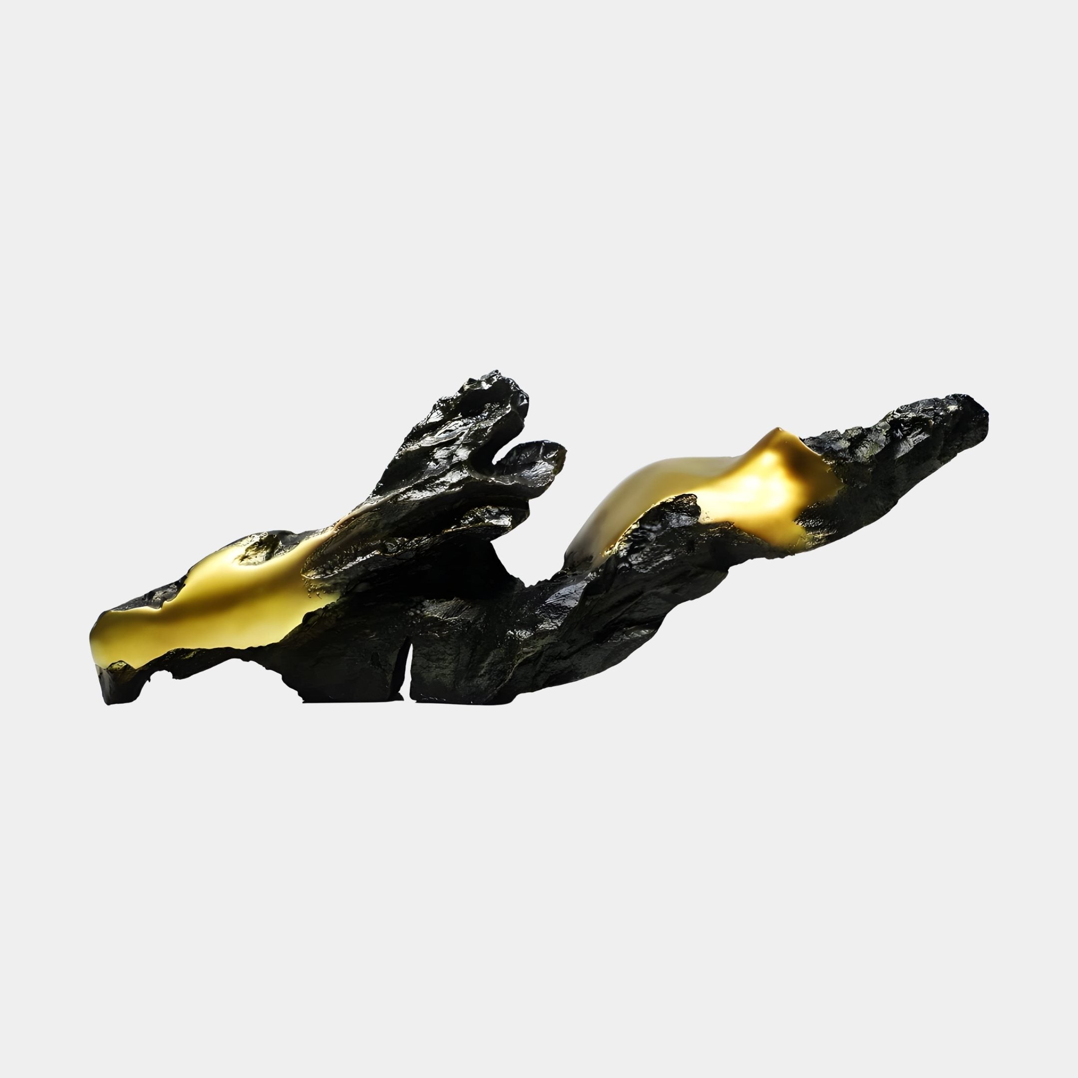 Obsidian Cleft Black & Gold Abstract Sculpture - 84cm