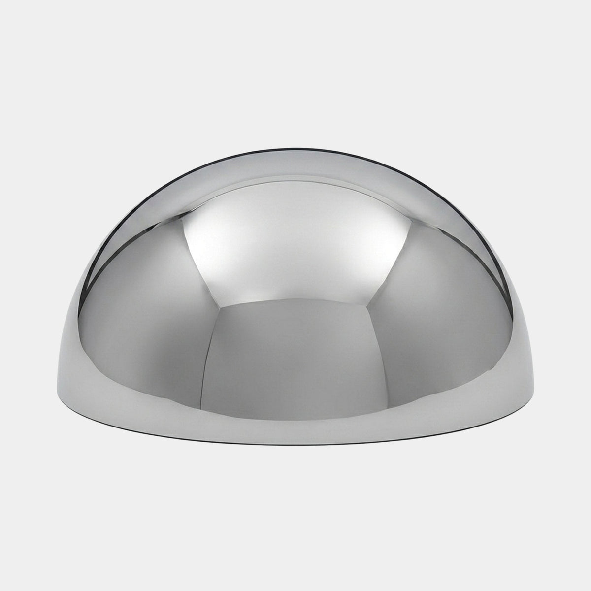 Ashwood Silver Abstract Sculpture (42cm) by Giant Sculptures, a mirror-finish chrome silver dome-shaped fibreglass piece on a plain white background.
