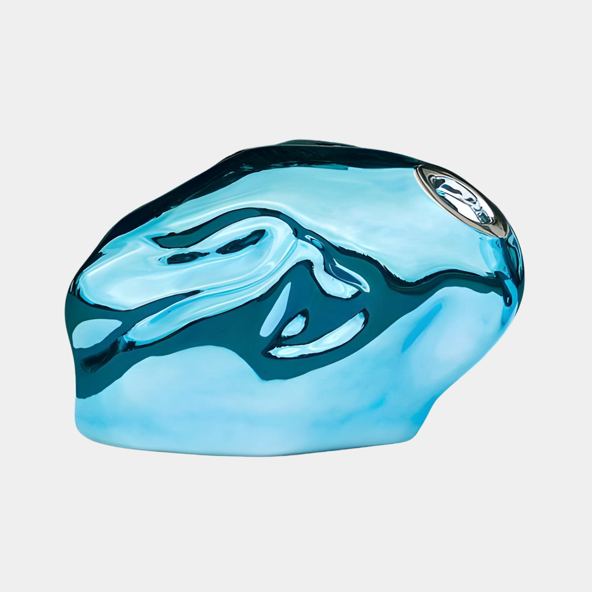 Ashland Blue & Silver Abstract Sculpture - 93cm, a fibreglass rock-like form with mirror-bright chrome finish, shown on a plain white background.