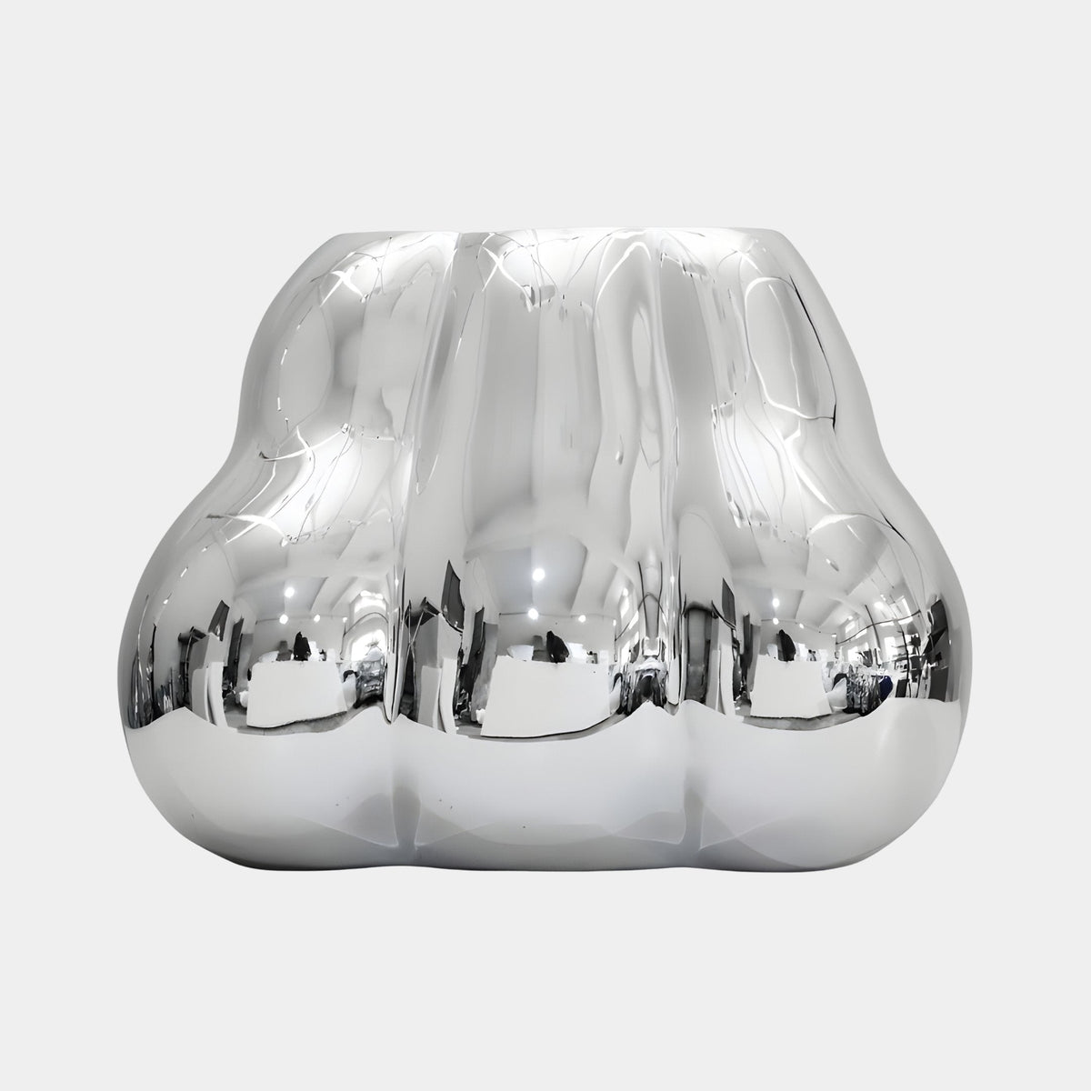 Bramend Silver Cloud Sculpture - 60cm, a mirror-bright chrome fibreglass abstract cloud form, shown against a plain light grey background.