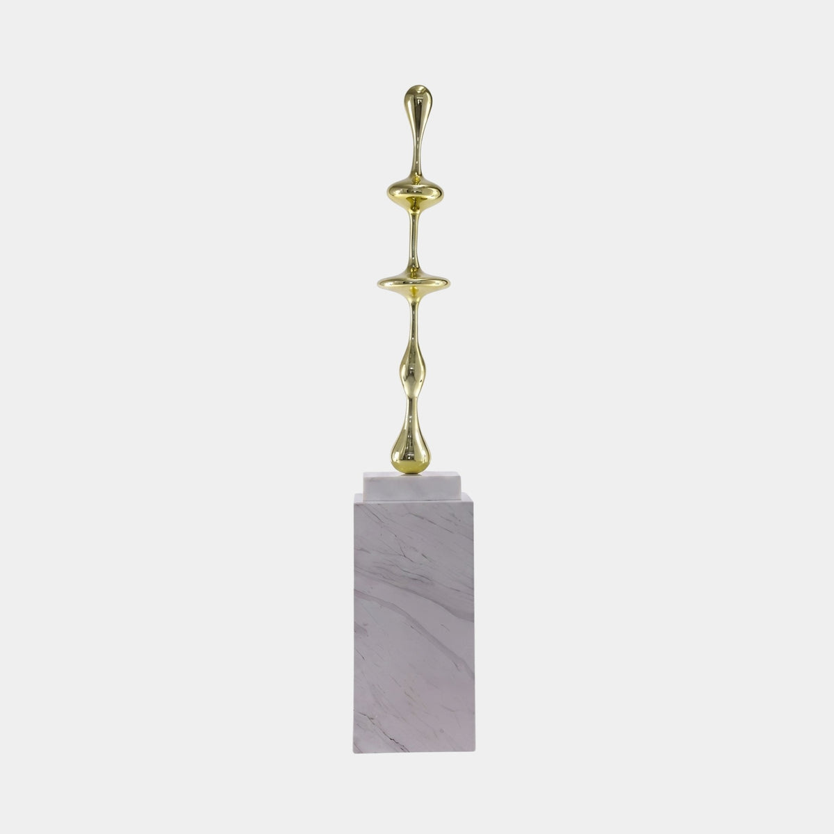 Brookwood Gold Abstract Sculpture, 104cm, a mirror-bright gold fibreglass rod form on a marble base, shown against a plain light grey background.