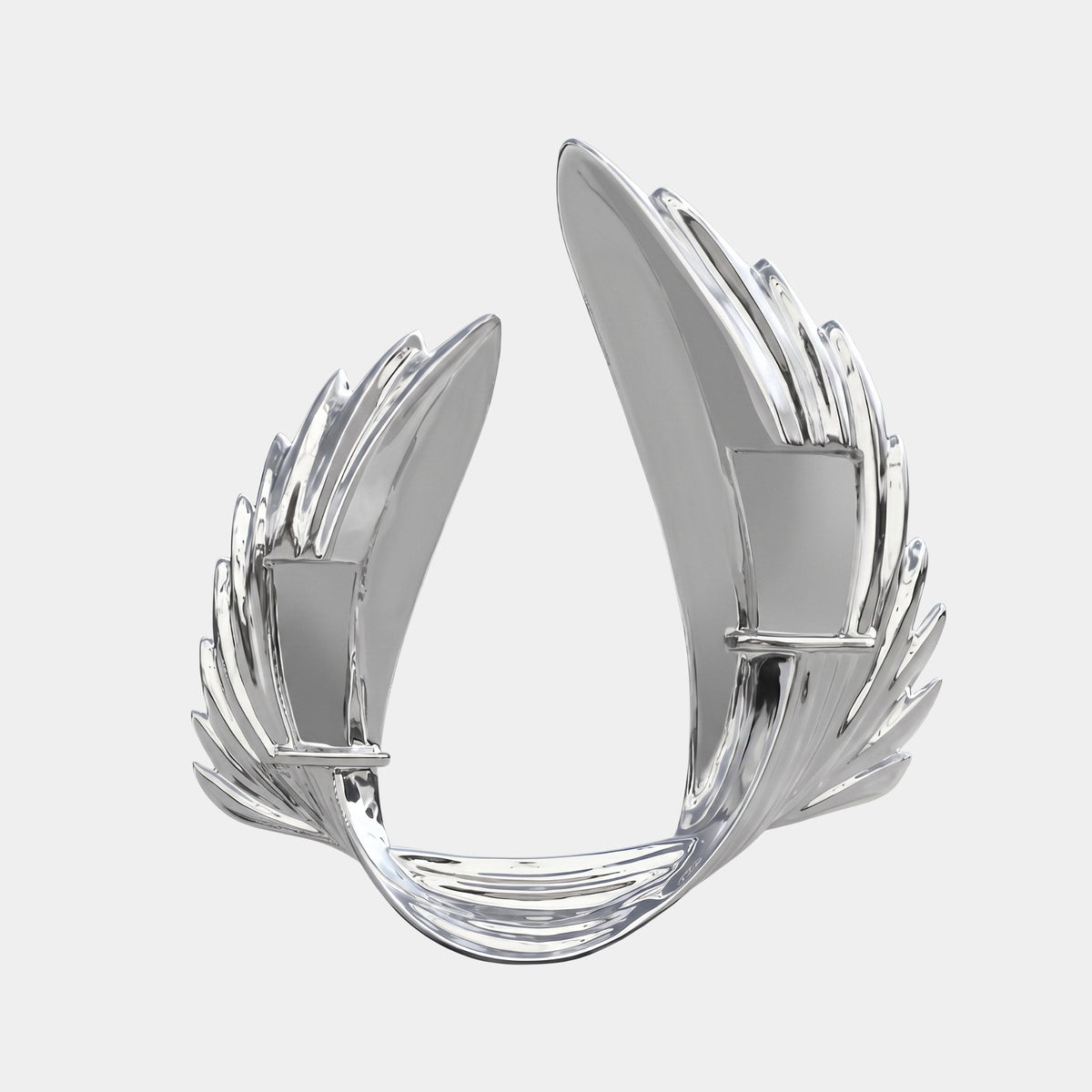 Brookbury Blue & White Abstract Sculpture, 130cm mirror-finish fibreglass wing-like form on a base, shown against a plain light grey background.