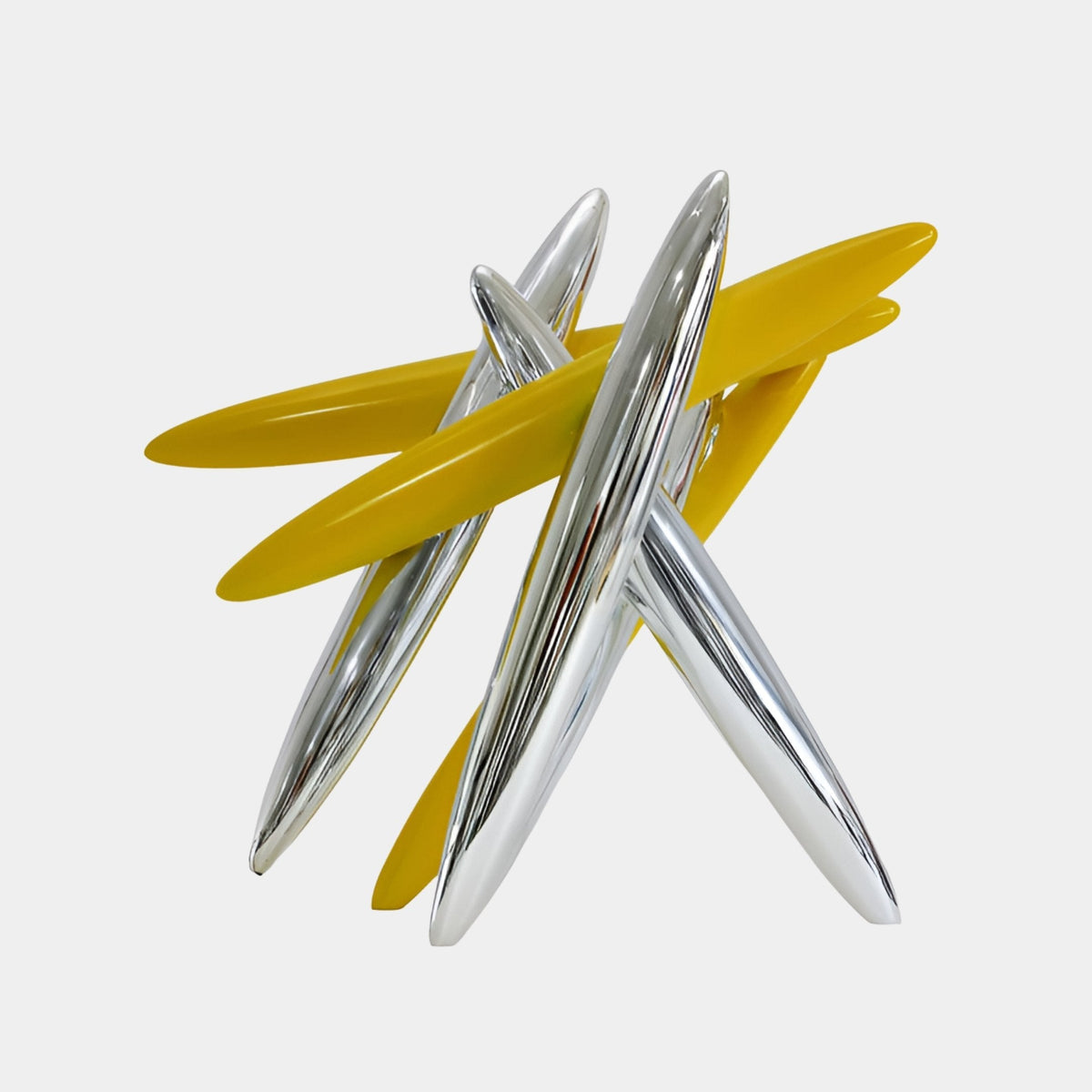 Caldleigh Gold & Silver Abstract Sculpture - 60cm, crossed resin spikes in mirror-bright silver and yellow-gold, shown on a plain white background.