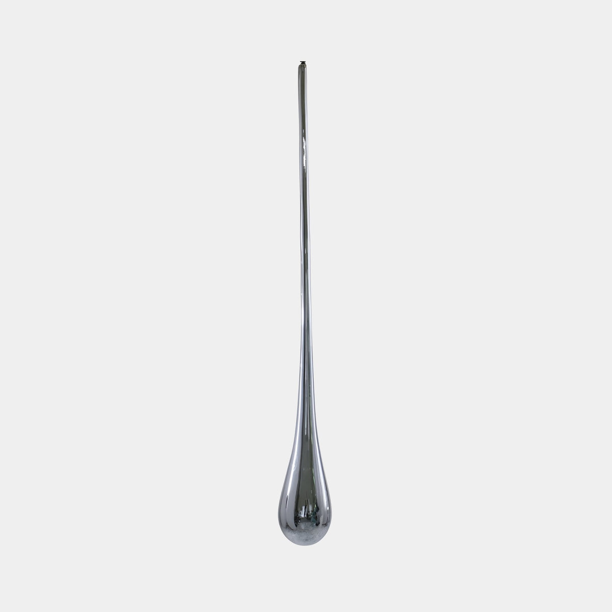 Cranwold Silver Water Drop Sculpture - 180cm, tall tapering fibreglass teardrop with mirror-bright chrome finish, shown against a plain light grey background.