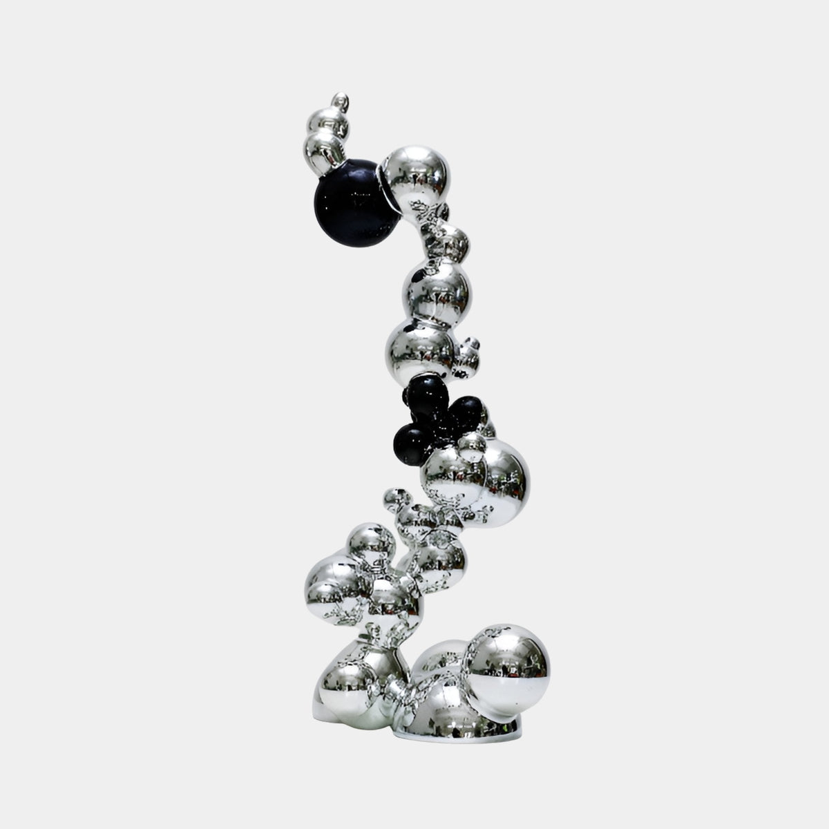 Cranridge Silver & Black Abstract Sculpture - 70cm, a mirror-finish resin bubble totem with black accents, shown against a plain light grey background.