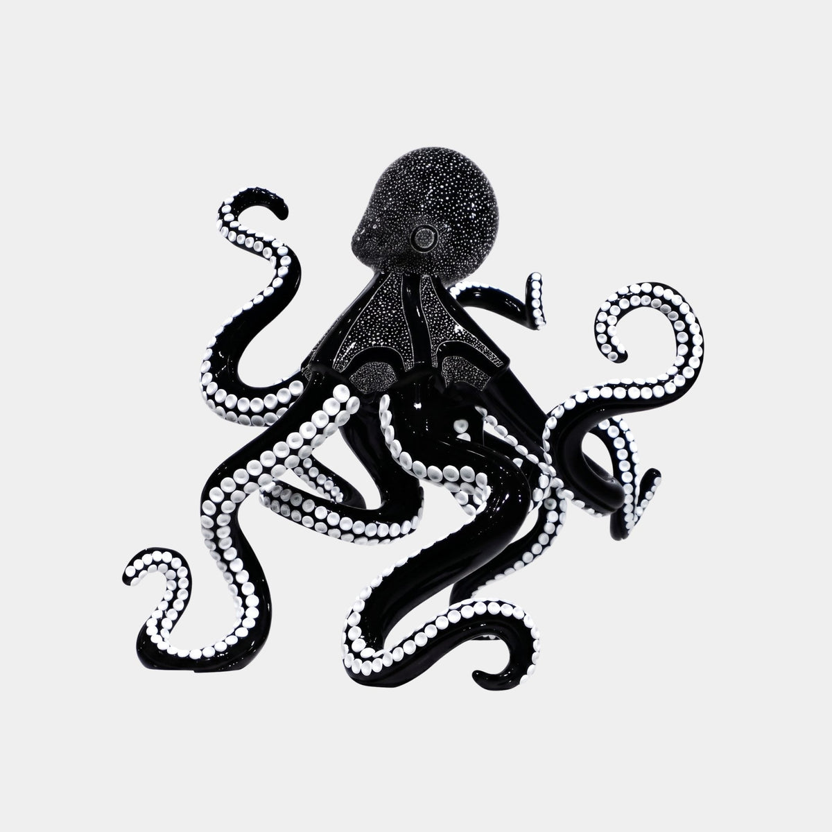 Hartcombe Black Octopus Sculpture - 109cm by Giant Sculptures, black resin octopus with curled tentacles and beaded texture, shown against a plain white background.