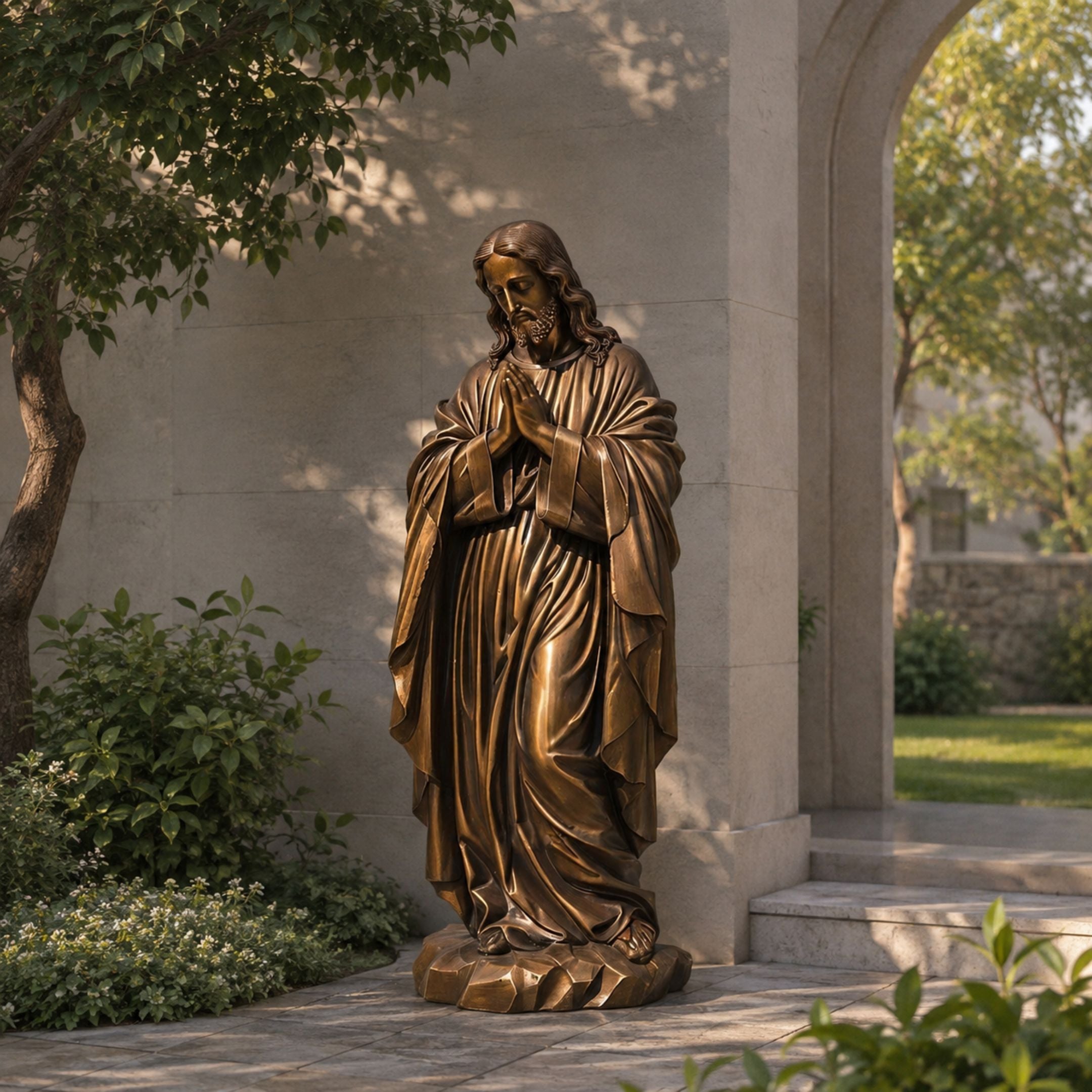 Monumental Classical Praying Jesus Figure Bronze Sculpture - 350cm