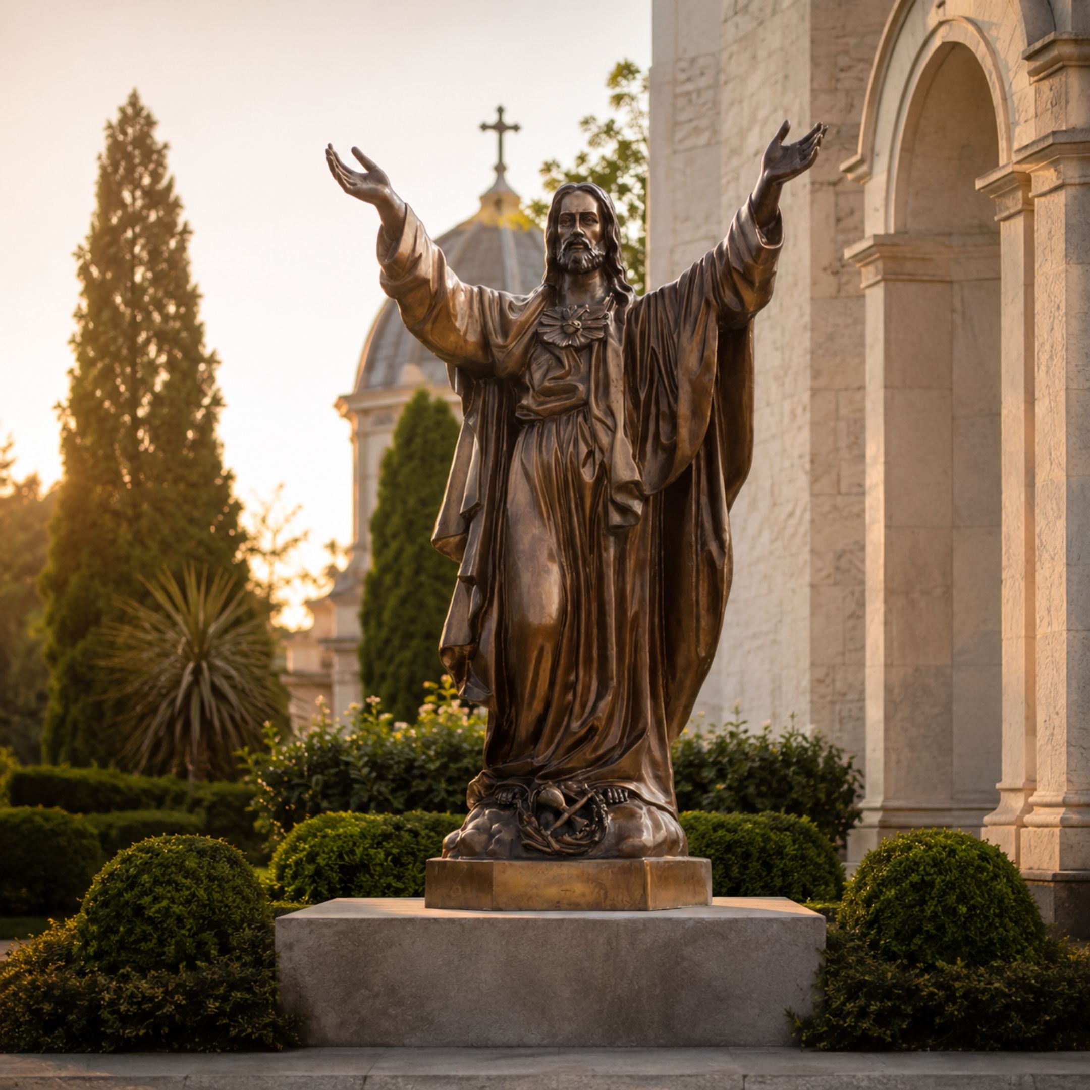 Monumental Classical Sacred Heart Jesus Bronze Statue (Antique Patina) - 400cm