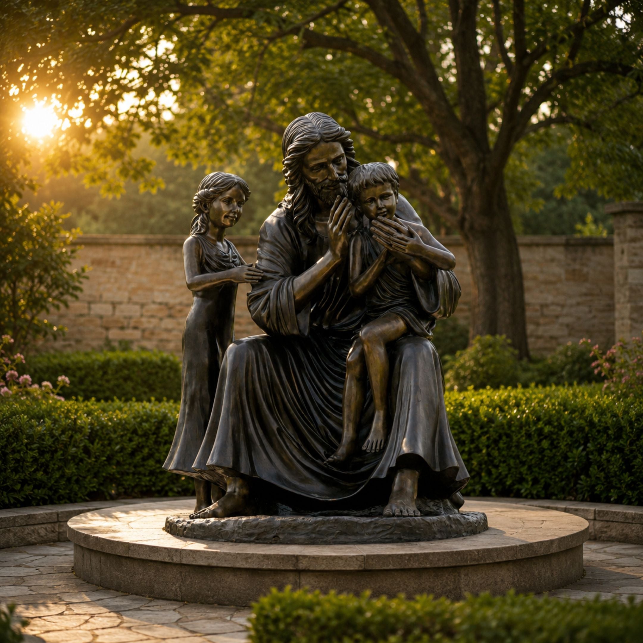 Monumental Classical Seated Robed Figure with Children Bronze Sculpture - 300cm