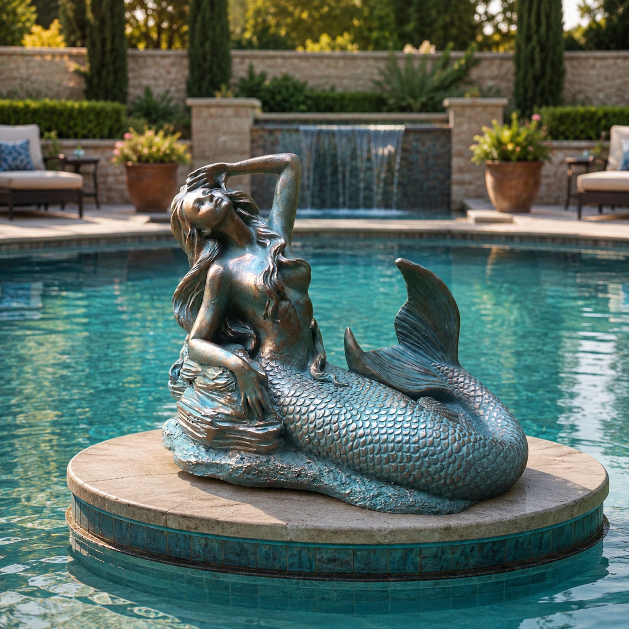 Large Classical Reclining Mermaid Bronze Sculpture (Propped Upright) - 120cm