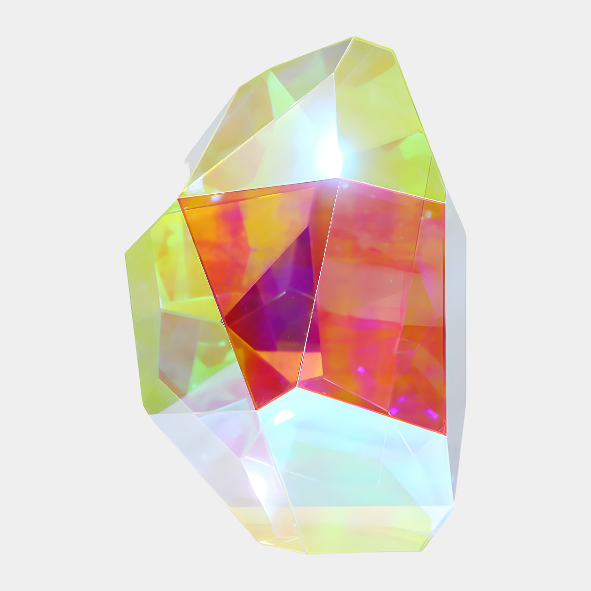Yellow & Red Stepped Shoulder Gem Acrylic Sculpture - 50cm, faceted acrylic form with yellow upper planes and orange, pink-red facets below, deep magenta core, on a plain white background.