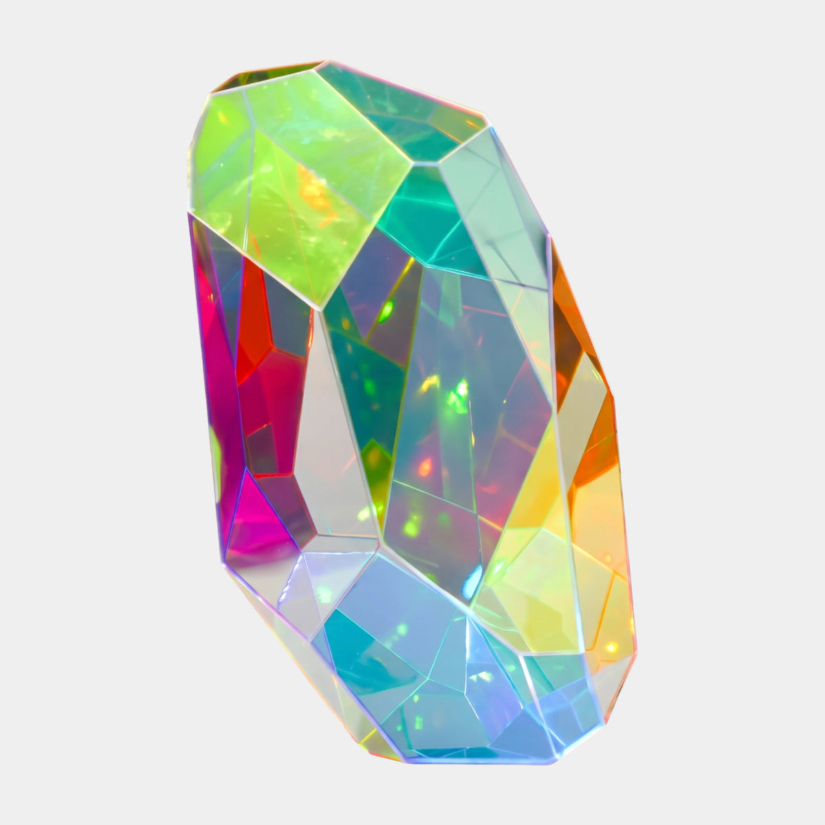 Amber & Blue Faceted Disc Acrylic Sculpture - 40cm by Giant Sculptures, multicoloured geometric acrylic disc with amber, teal, blue, lime, and magenta facets, on a plain white background.