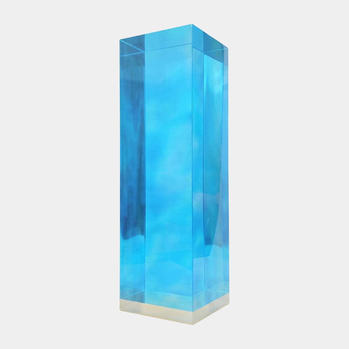 Blue Translucent Acrylic Block Column Sculpture, 110cm, tall square column with a light base, set against a plain white background.