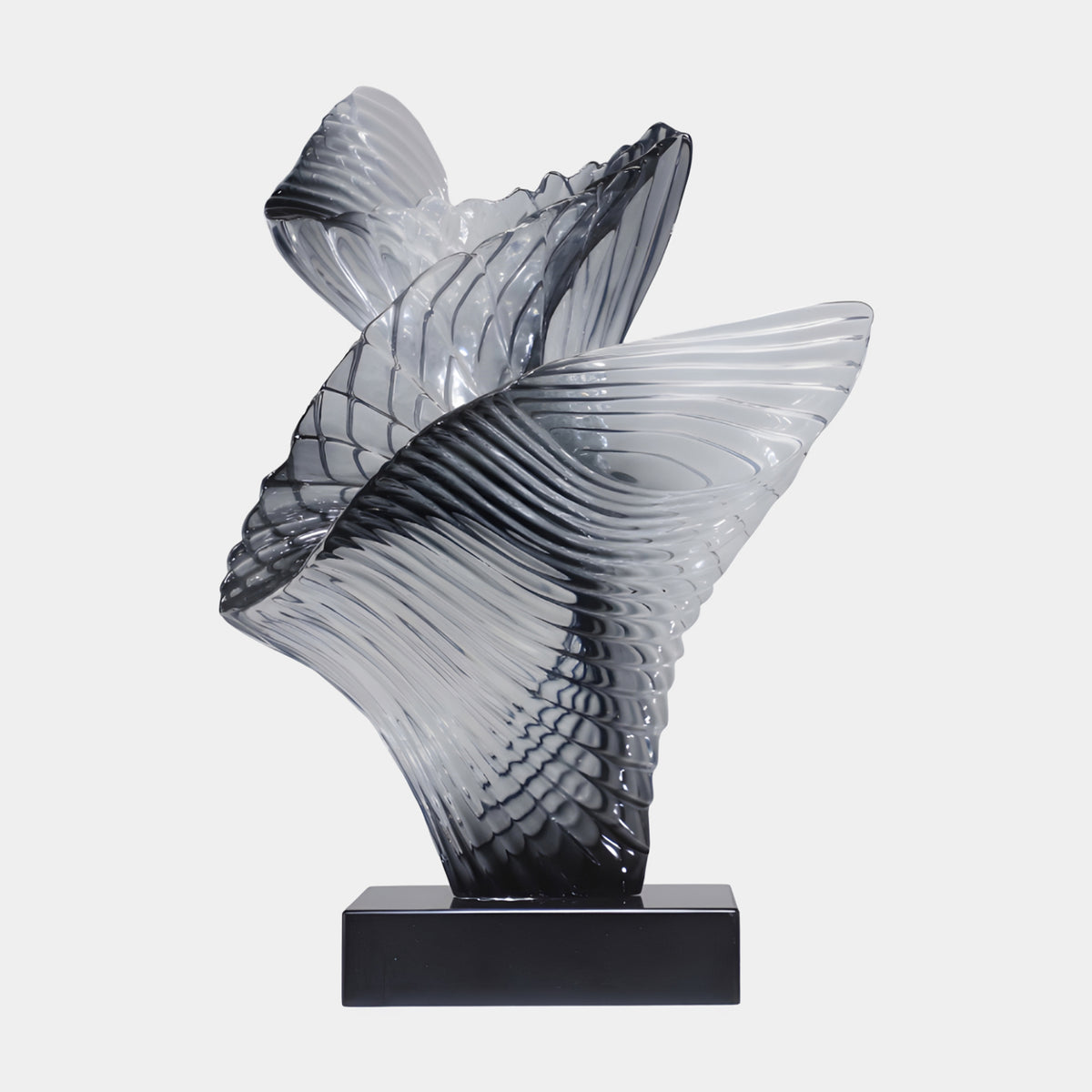 Smoked Black & Clear Fanned Spiral Resin Sculpture - 63cm