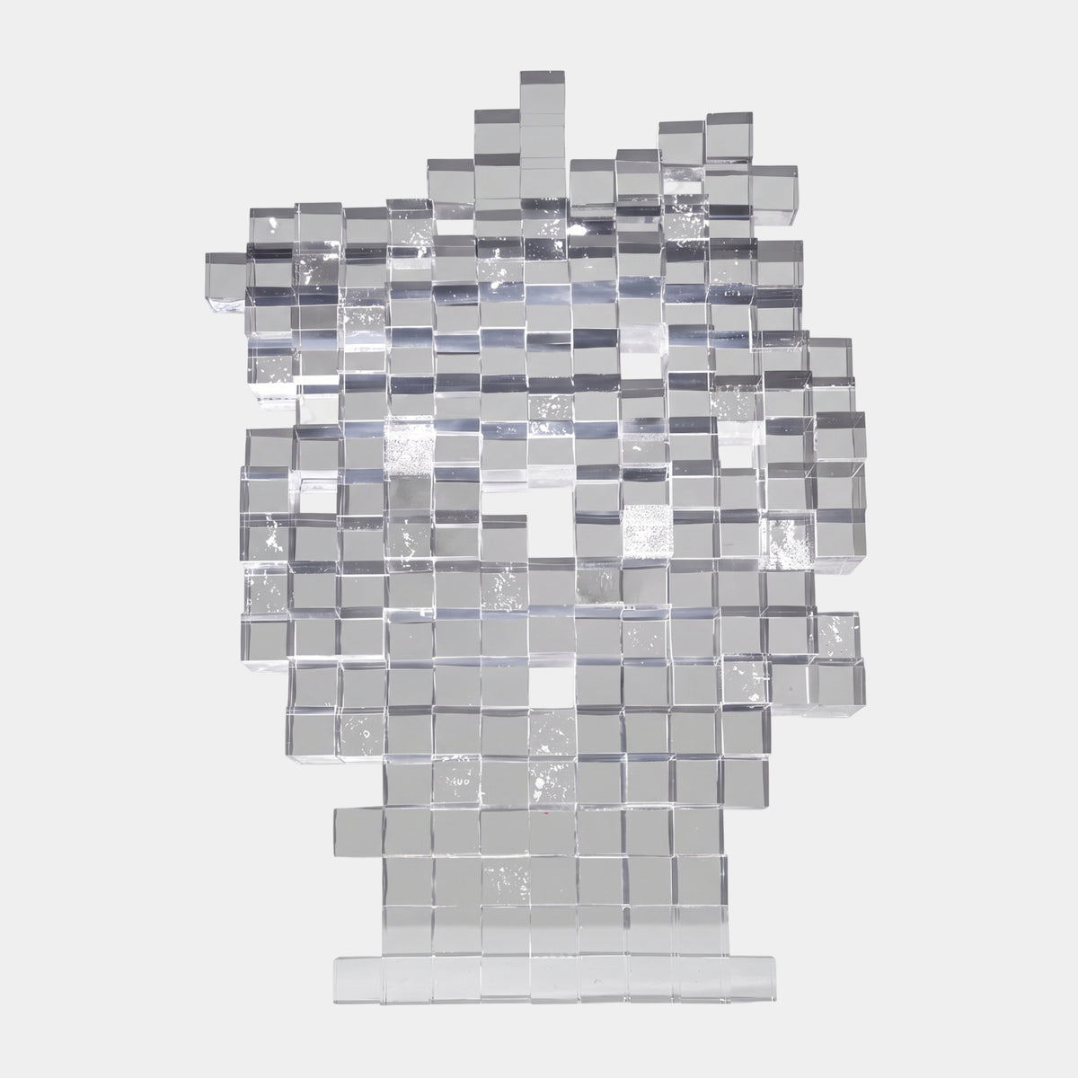 Clear Pixel Cube Head Acrylic Sculpture - 162cm by Giant Sculptures, a human head formed from stacked clear acrylic cubes, shown on a plain white background.
