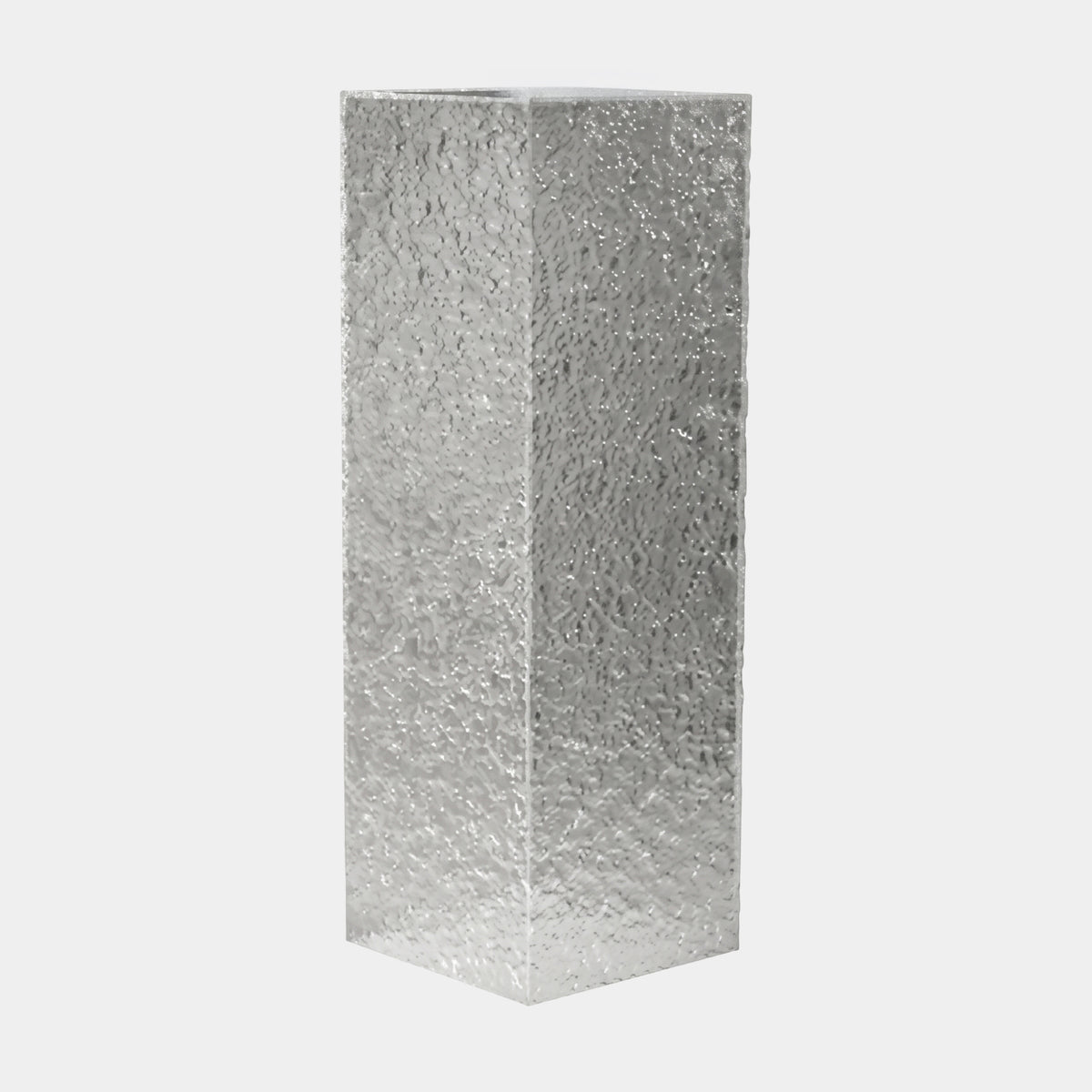 White Frosted Ice-Textured Acrylic Display Plinth, 100cm, square column with rough frosted texture on a plain white background.
