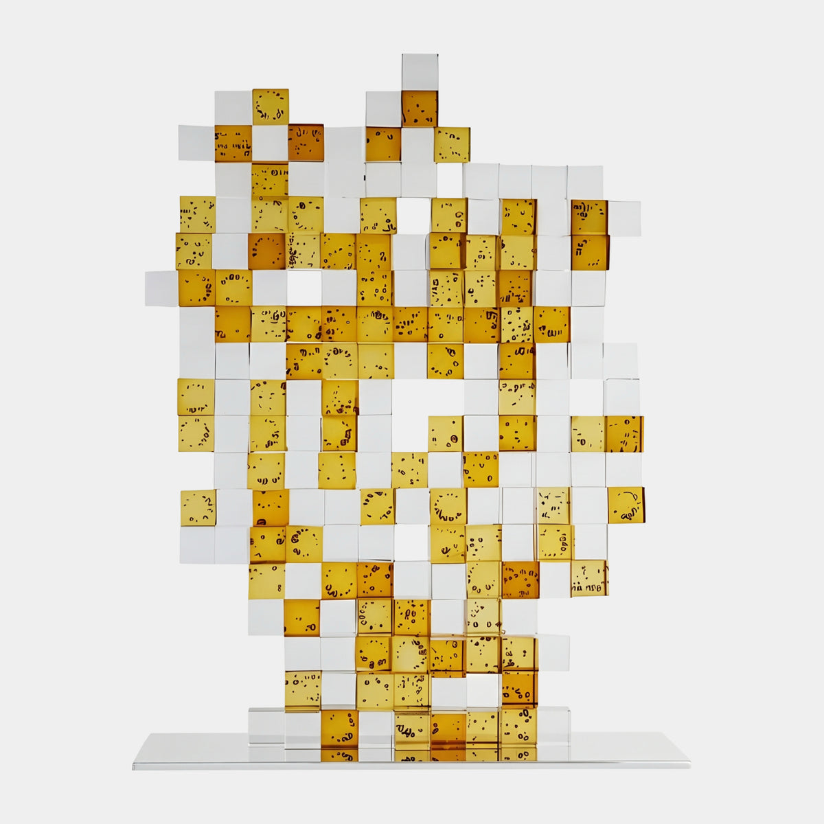 Amber Tiled Grid Panel Cast Resin Sculpture - 61cm