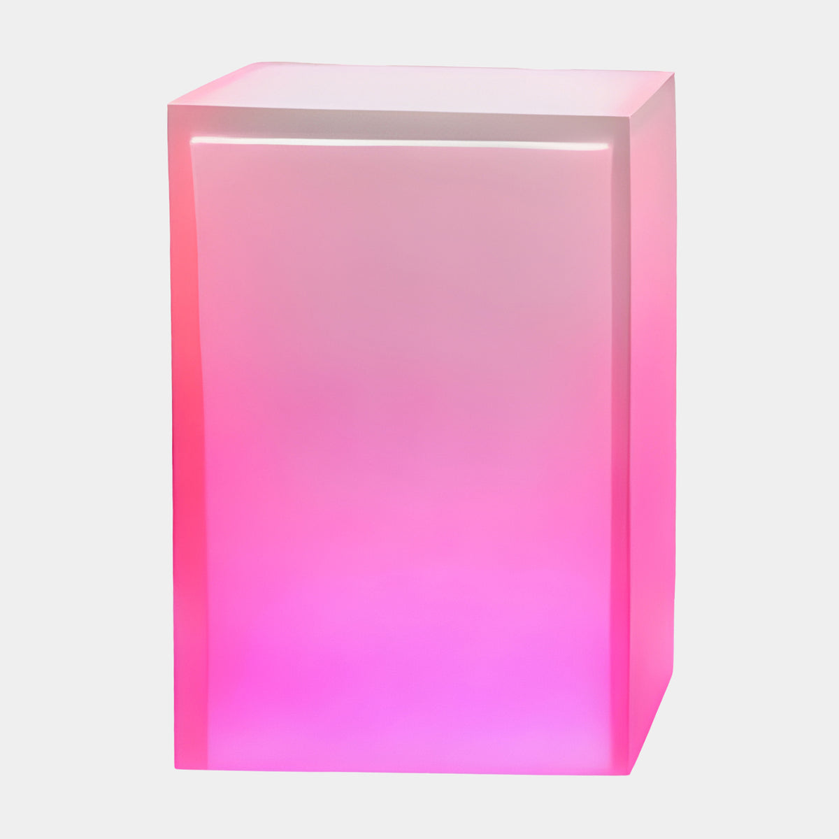 Pink Graded Frosted Block Resin Sculpture, 60cm, a rectangular resin block fading from pale white at top to saturated magenta-pink at the base, matte finish, on a plain white background.