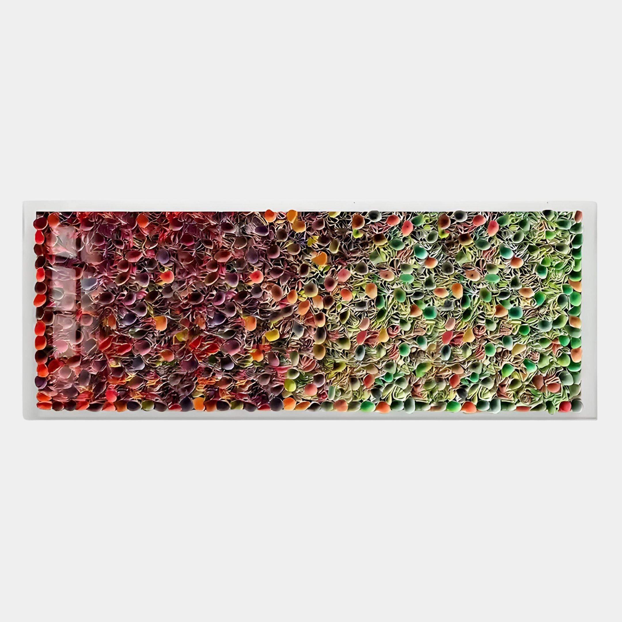 The Chromatica Rectangular Radiant Red & Green Rolled Paper 3D Wall Art by Giant Sculptures features hundreds of densely packed, hand-rolled tubes forming a vibrant red-to-green gradient for striking textured wall decor.