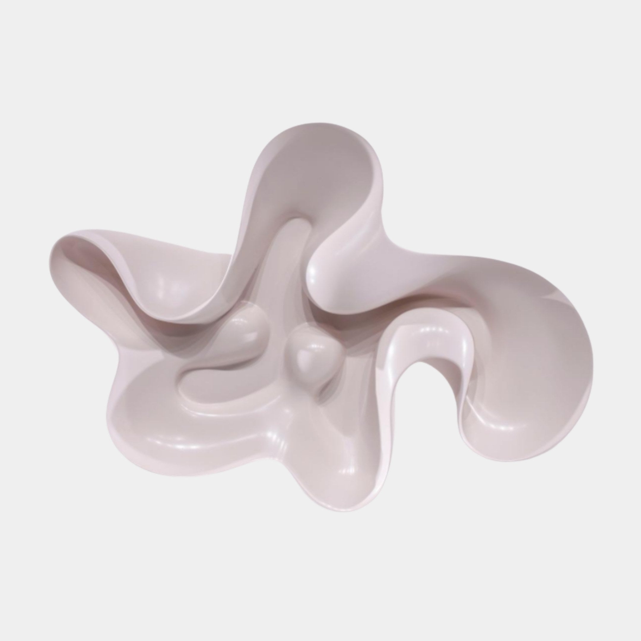 Giant Sculptures Pink Abstract Undulating Wave Sculpture in glossy blush pink 3D-printed resin, viewed from above on a plain white background.