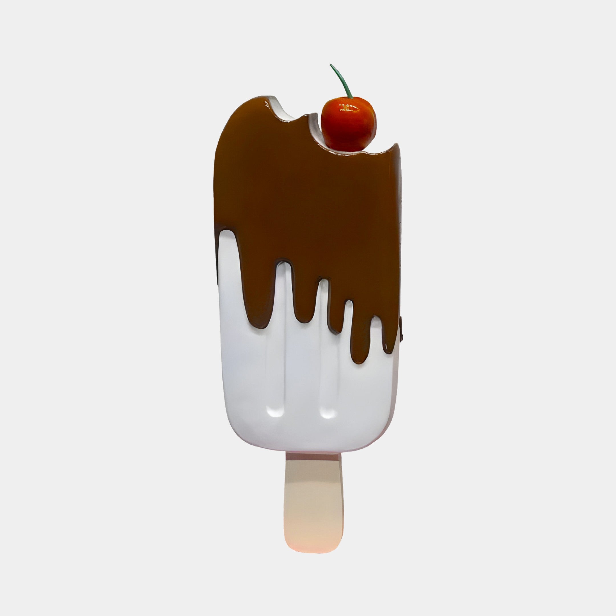 Giant Vanilla Ice Lolly Sculpture 160cm with chocolate-dipped top, drip detail, bite mark, and a cherry on top, shown against a plain light background.