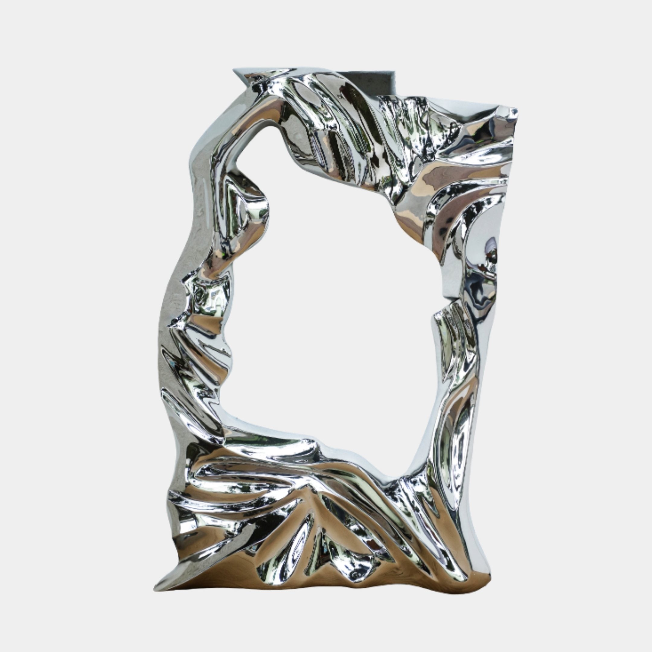 Silver Mirror-Polished Organic Frame Sculpture - 125cm
