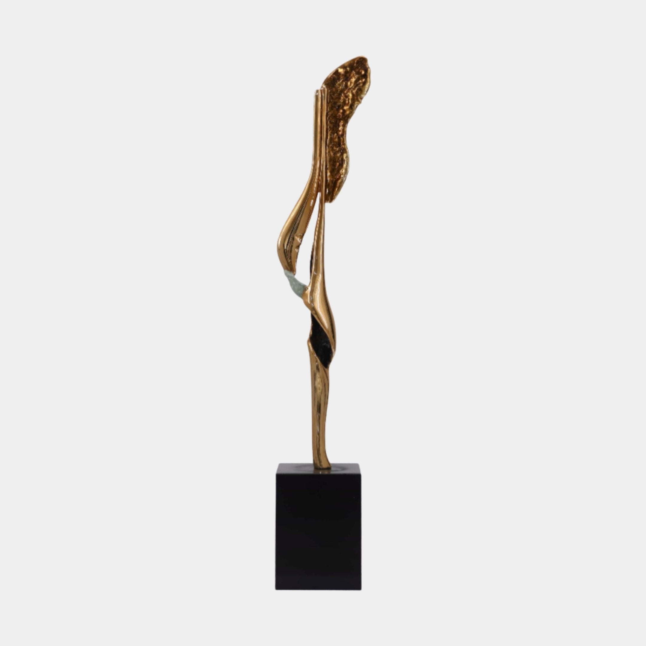 Gold Abstract Female Figure on Black Base Metal Sculpture - 165cm