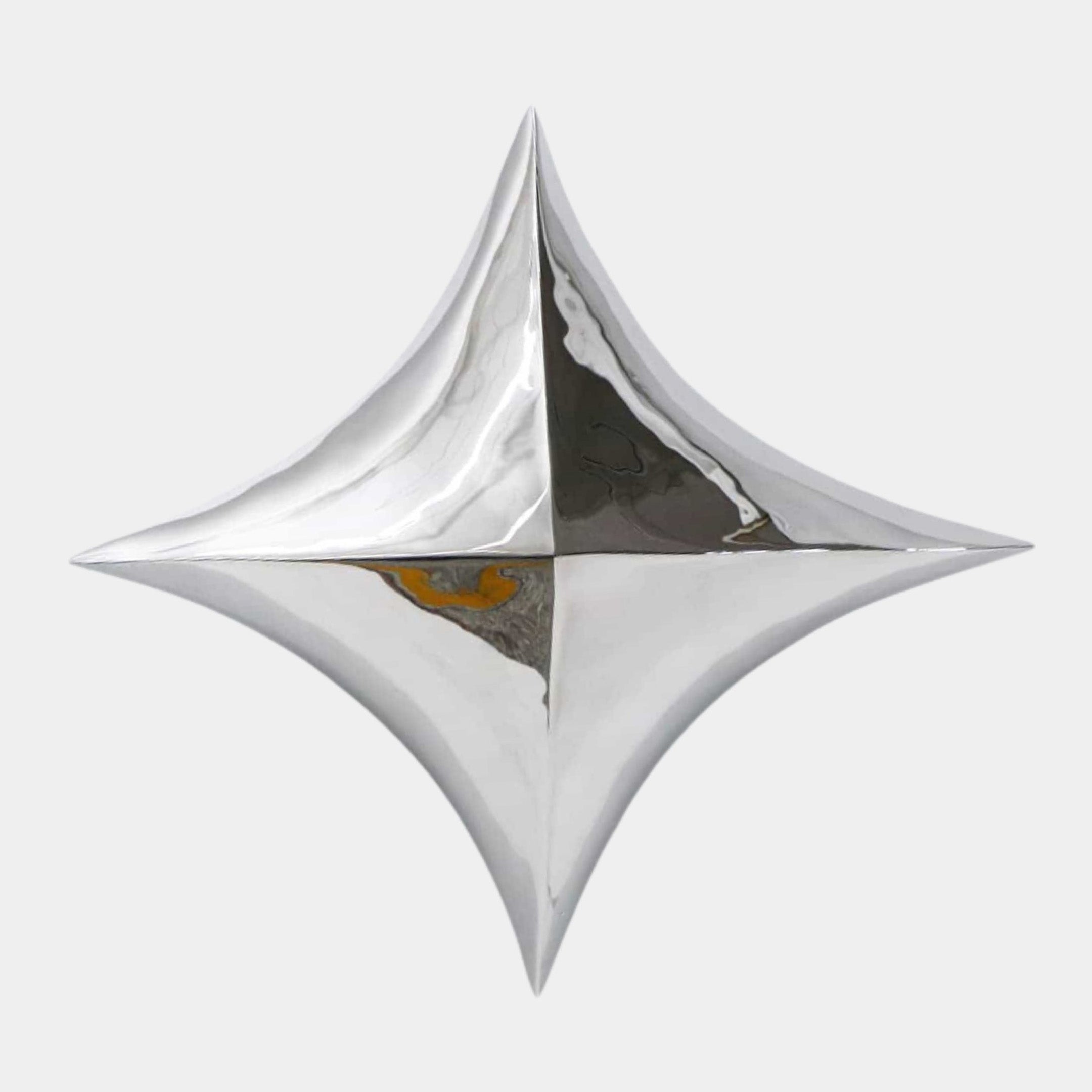 Silver Four-Pointed Star Stainless Steel Sculpture, 48cm, polished metal finish with a mirror-like surface, shown against a plain white background.