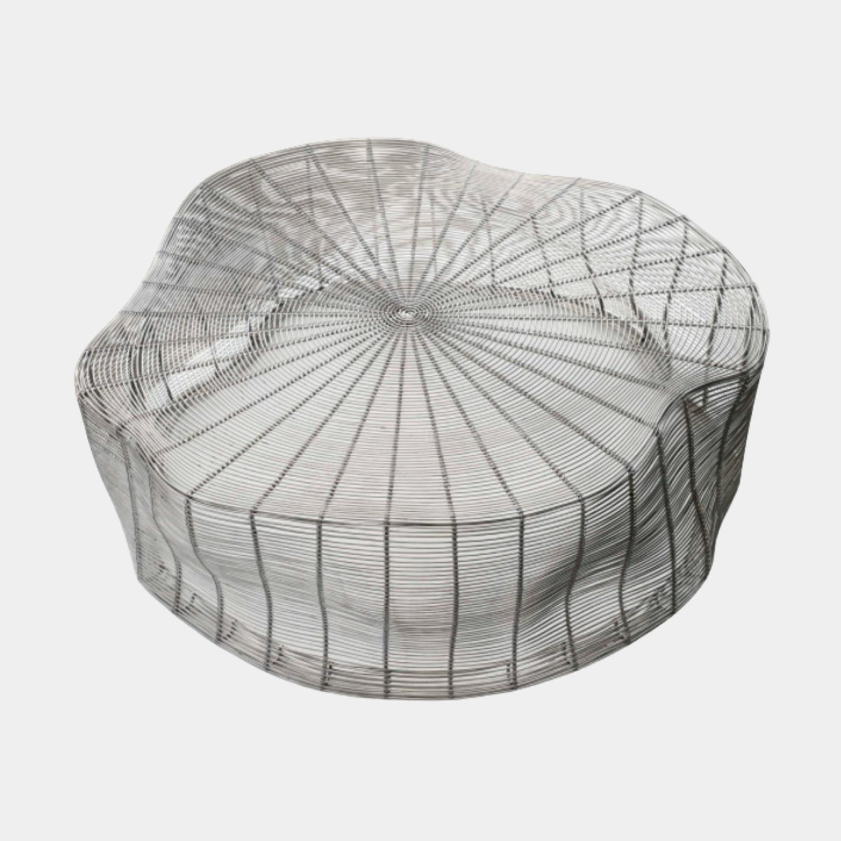 Silver Wire Dome Sculpture (100cm) in woven stainless steel with a radial wire pattern, shown on a plain white background.