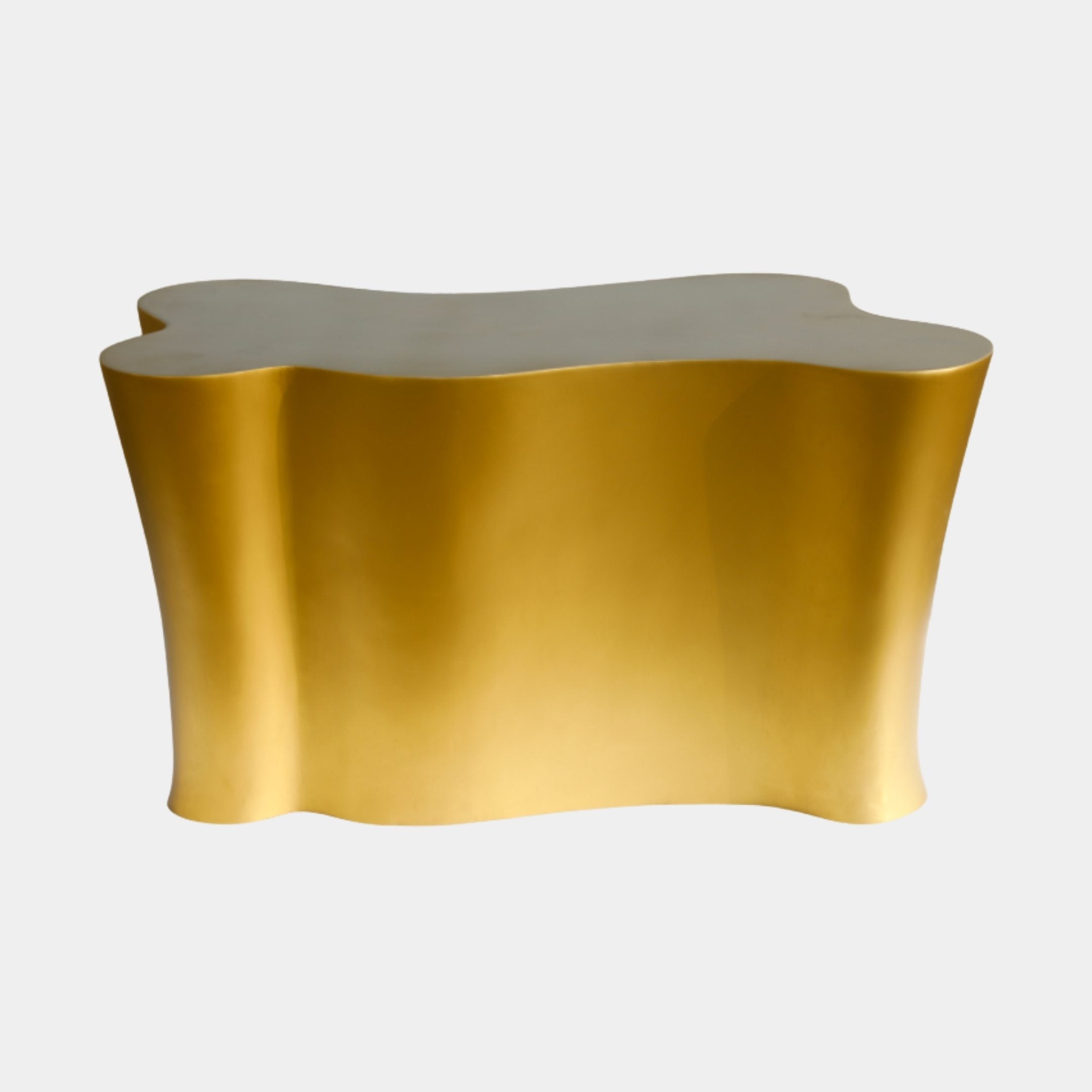 Gold Organic Wave Console Table Stainless Steel, 117cm, polished gold finish with flowing wavy silhouette, shown on a plain light background.