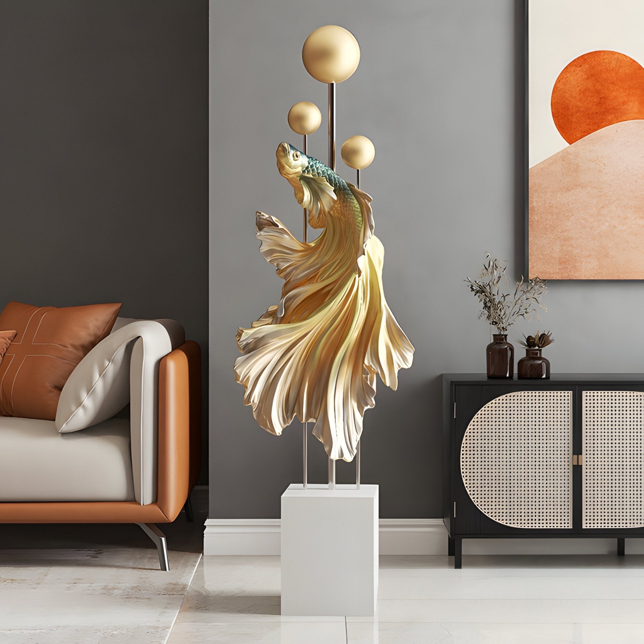 Aurefin Golden Ascend Koi Fish Sculpture - 160cm