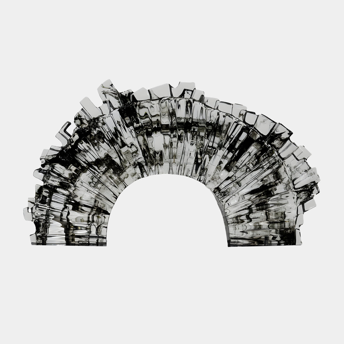 Smoke Grey & Black Fluted Crenellated Arch Resin Sculpture, 68cm, with jagged crenellated rim and marbled black streaks, on a plain white background.