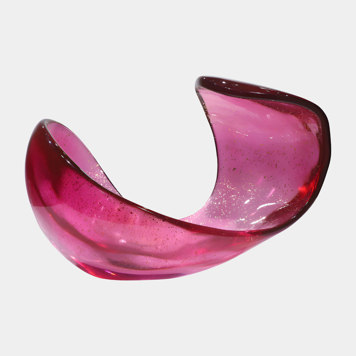 Raspberry Pink Gold Fleck Cleft Cradle Resin Sculpture (52cm) by Giant Sculptures, glossy curved form with gold flecks, shown on a plain white background.