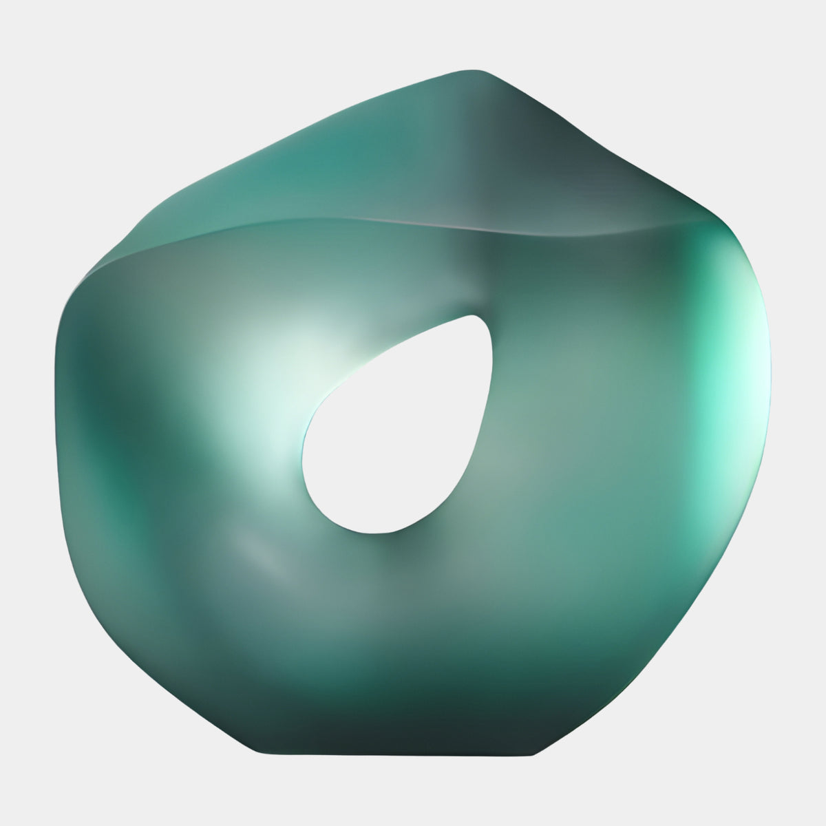 Teal Matt Single-Pierced Body Resin Sculpture - 32cm, a rounded geometric form with a teardrop opening, shown on a plain light grey background.