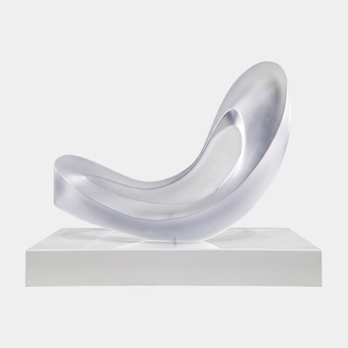 White Frosted Double Fold Curl Resin Sculpture, 51cm, on a pale rectangular base against a plain white background, Giant Sculptures.