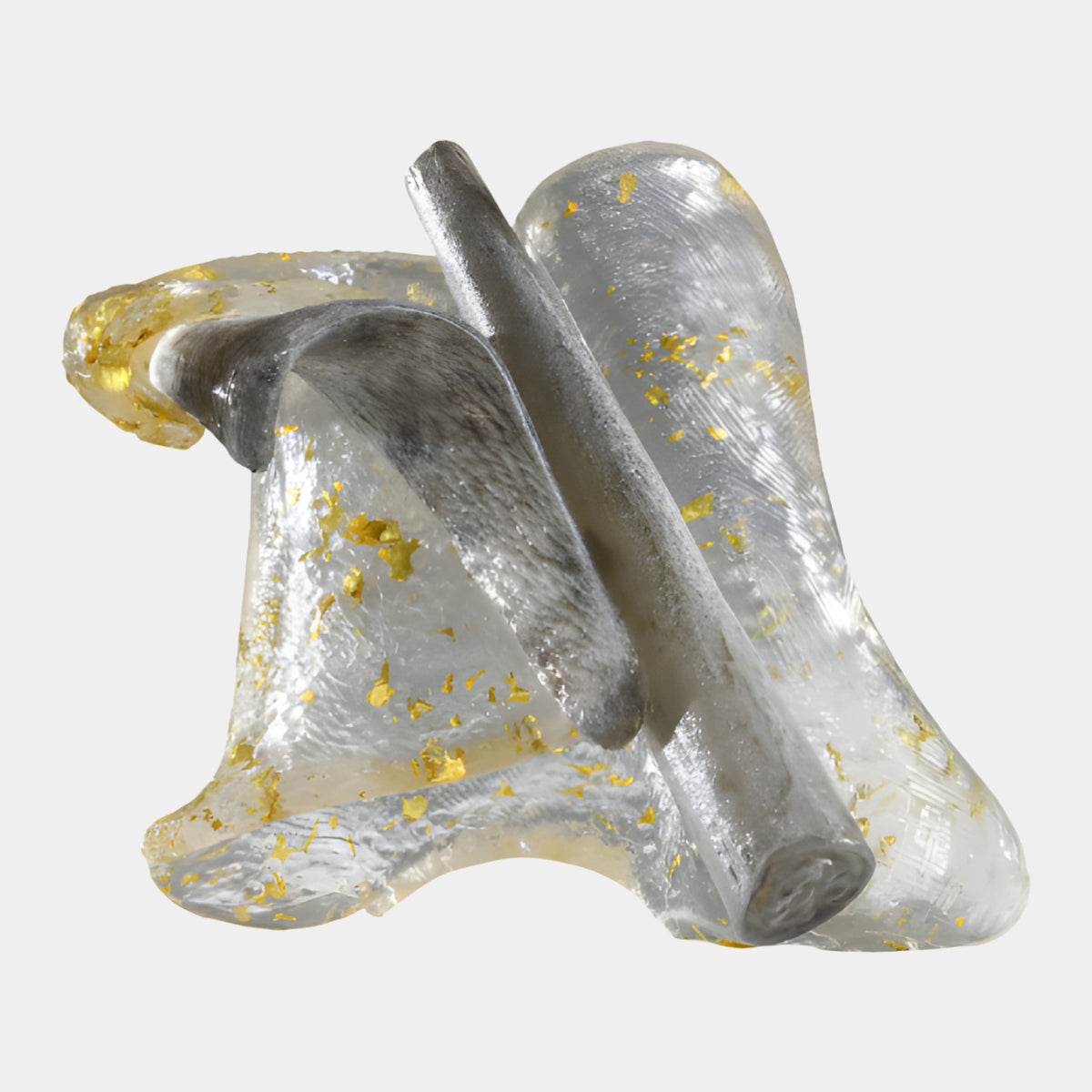 Clear Gold Fleck Crossed Bar Resin Sculpture - 37cm