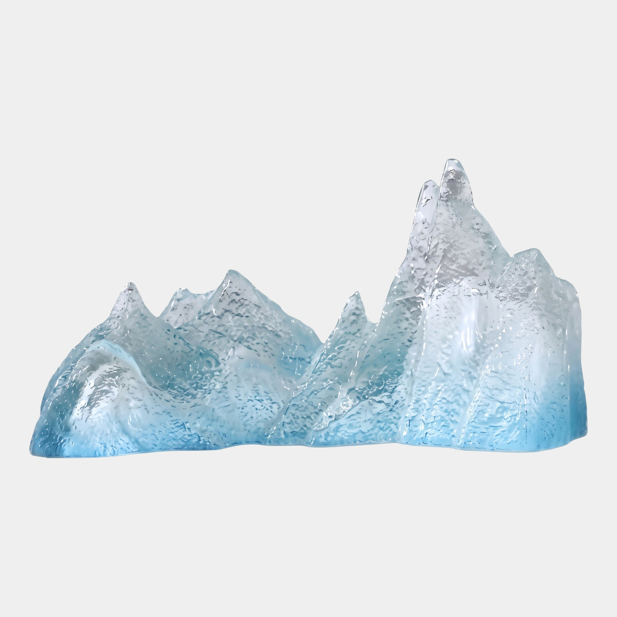 Aqua & Frosted Mountain Range Resin Sculpture - 70cm with a jagged double-peak ridge, icy white-to-aqua finish, shown on a plain white background.