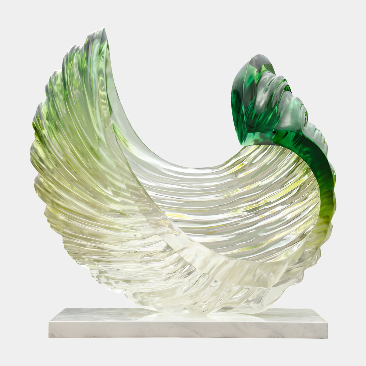 Green & Clear Ribbed Wing Wave Resin Sculpture - 120cm