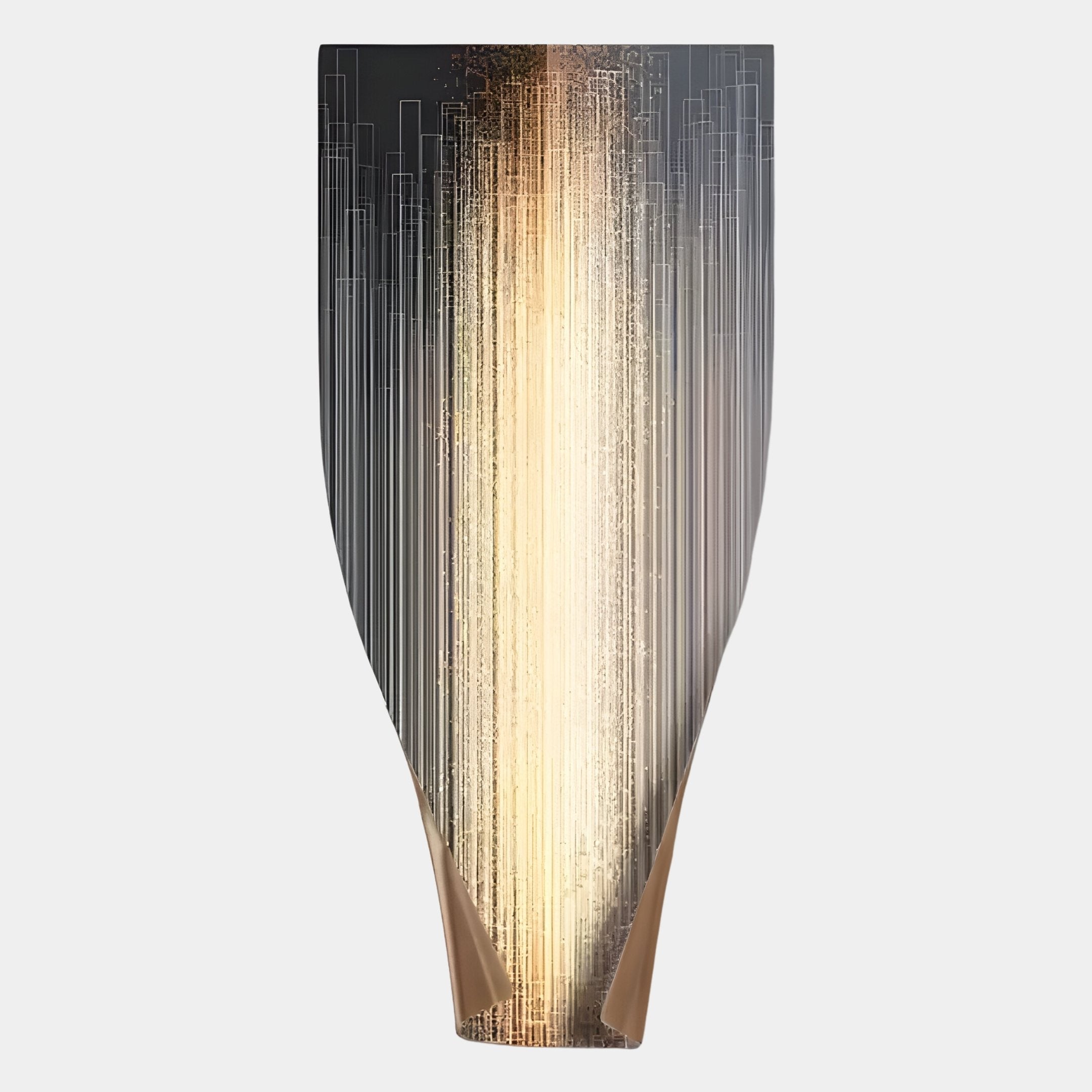 The Giant Sculptures Celestial Gold Radiance Vertical Abstract Metal Wall Art features a modern black finish with golden, glowing vertical patterns, reflecting contemporary craftsmanship and an elegant, futuristic style.