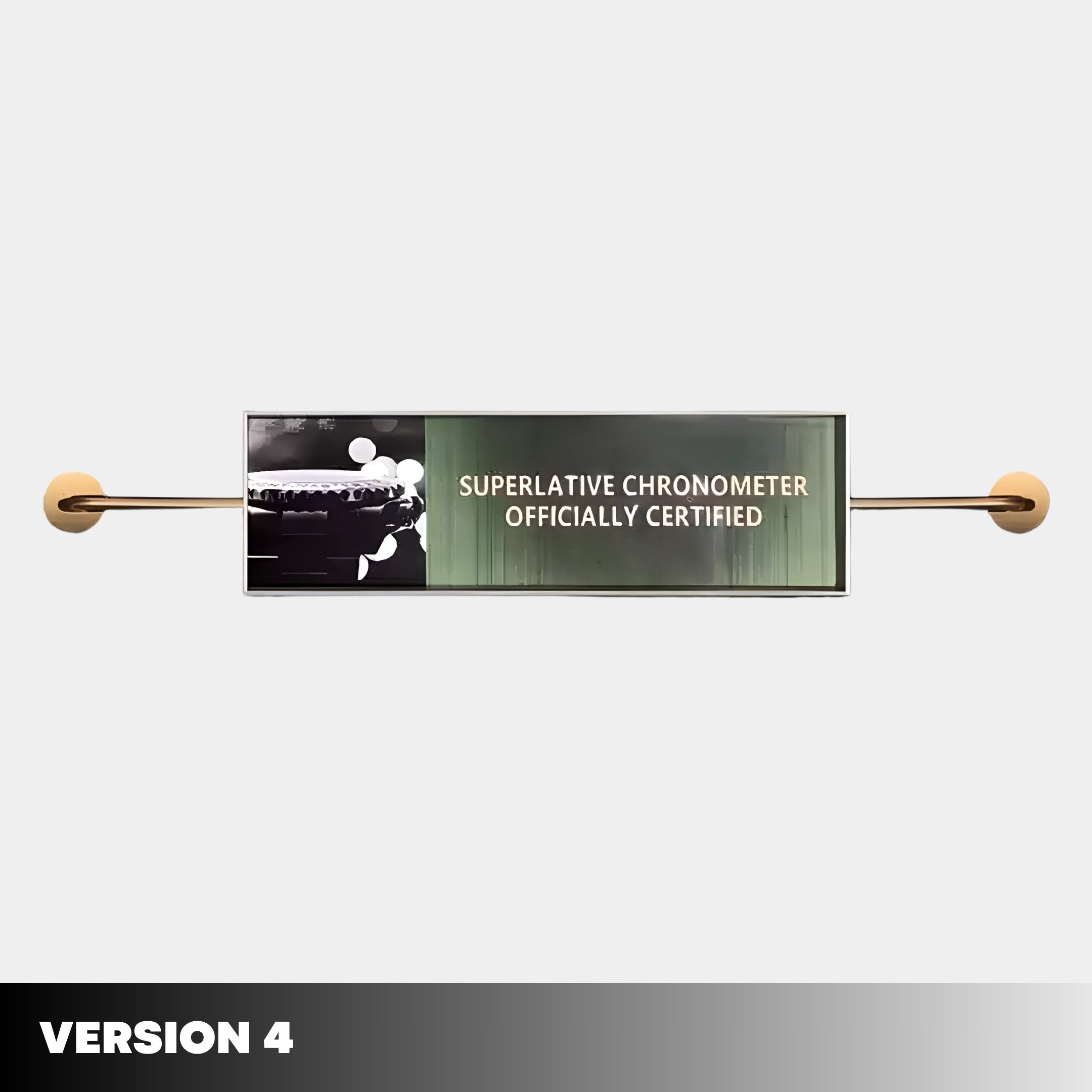 The Visario Rolex Inspired Luxury Metal Wall Art by Giant Sculptures features SUPERLATIVE CHRONOMETER OFFICIALLY CERTIFIED in white on green, framed with gold rods and marked VERSION 4 at the lower left.