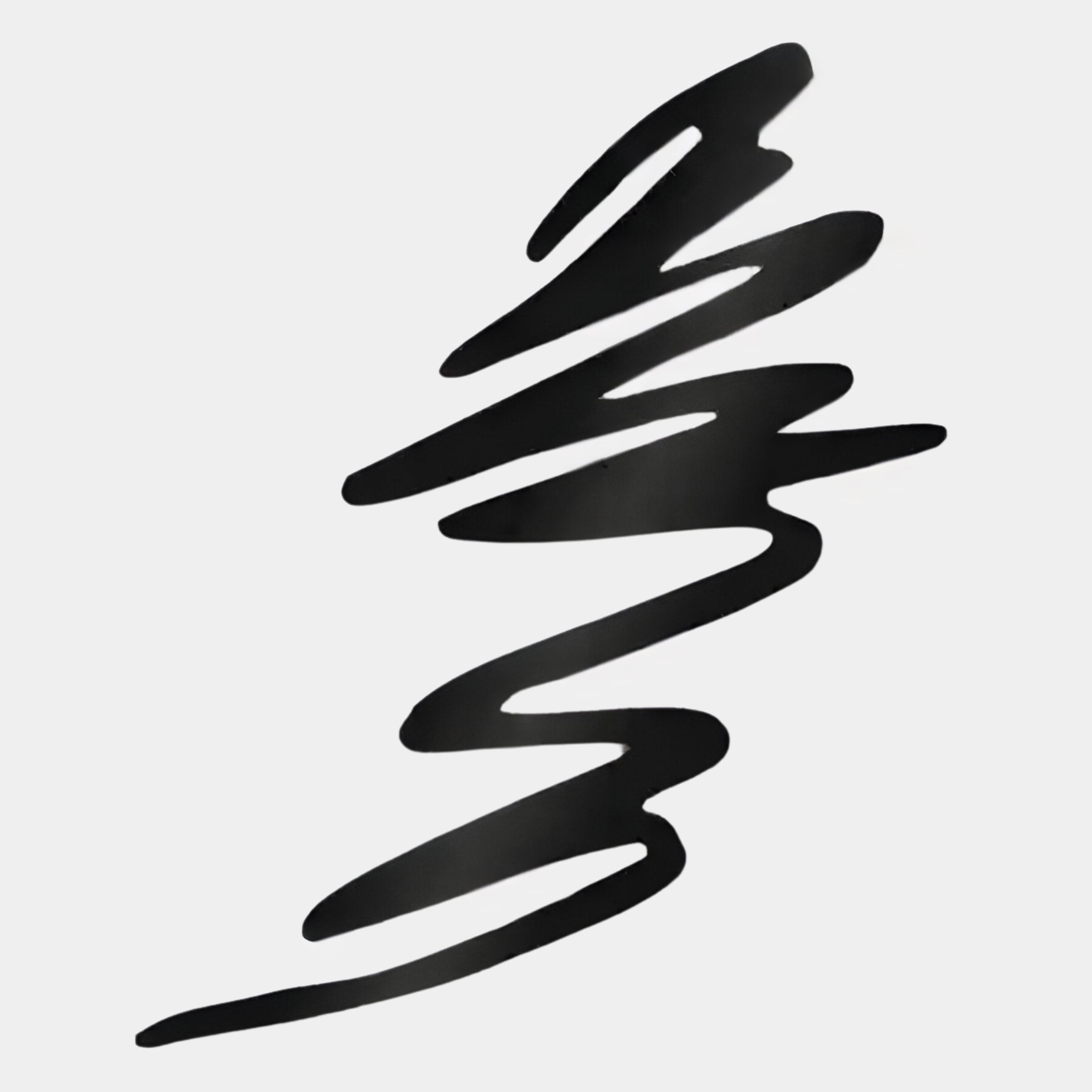 A bold black zigzag curves upward in a loose spiral on white, embodying Giant Sculptures Oscura Energy Spiral Black Abstract Wall Art—ideal for adding abstract flair to modern interiors.