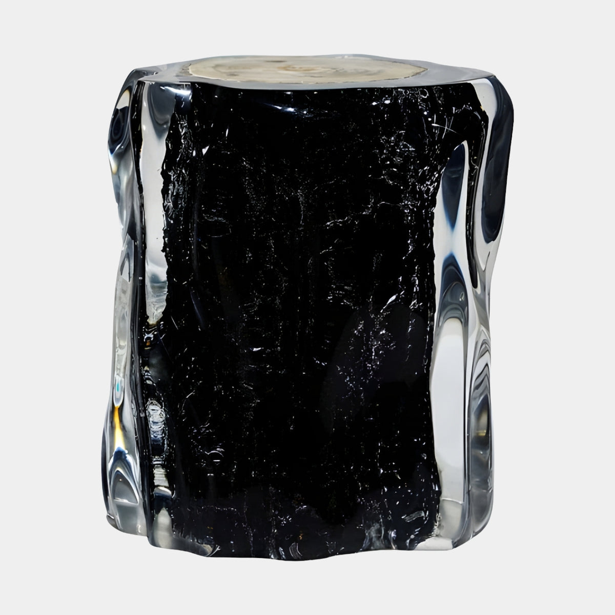 Black Dished Face Bark Log Resin Sculpture, 41cm, with clear rounded corners and a pale end grain top, shown on a plain white background.